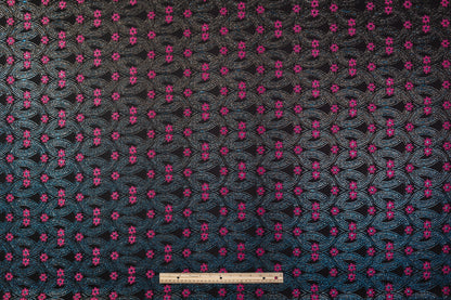 Iridescent Metallic Brocade - Black / Fuchsia / Blue