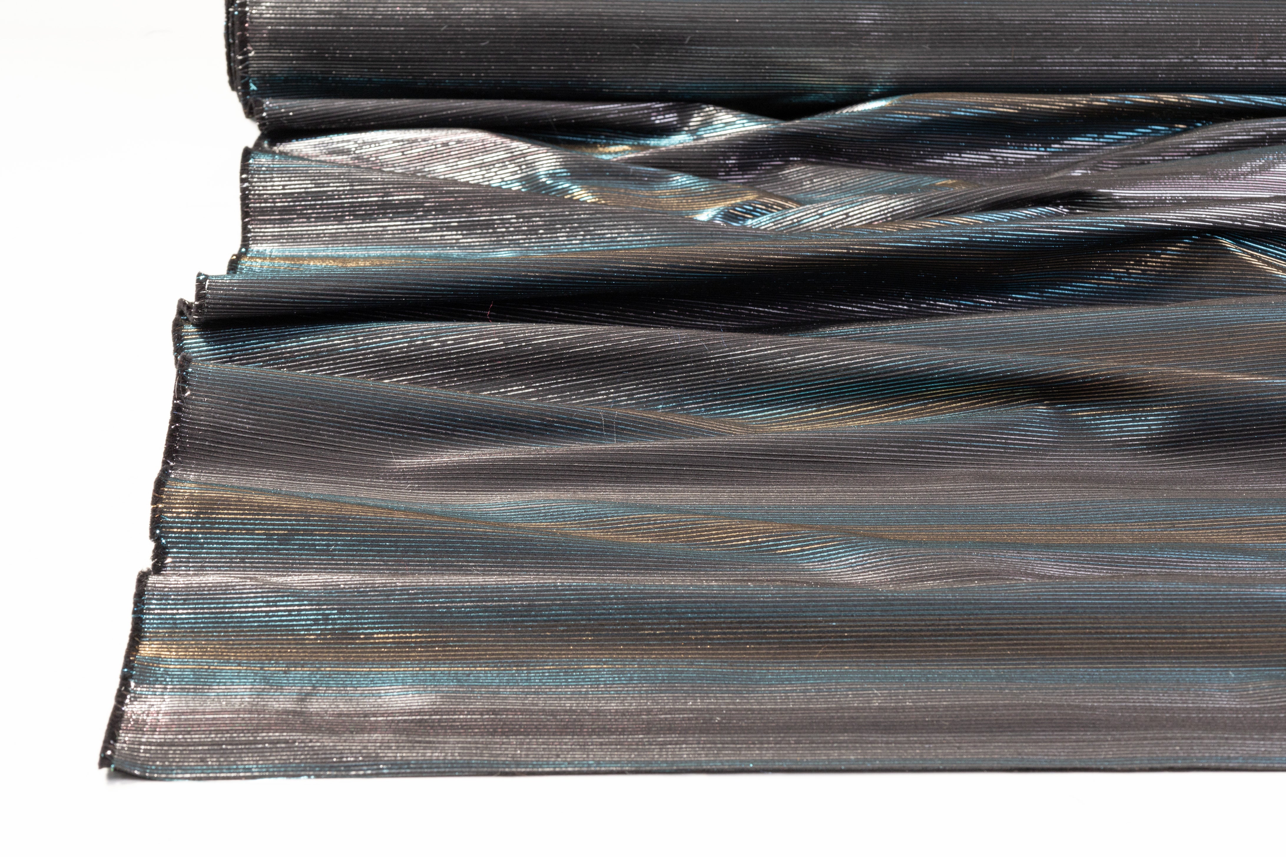 Striped Metallic Italian Ottoman - Silver / Blue / Gold