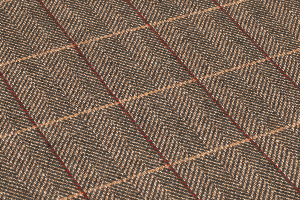Checked Herringbone Italian Wool Cashmere Suiting - Brown