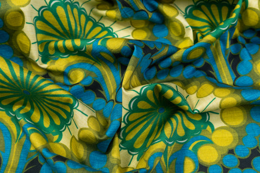 Printed Italian Cotton - Green / Blue / Yellow