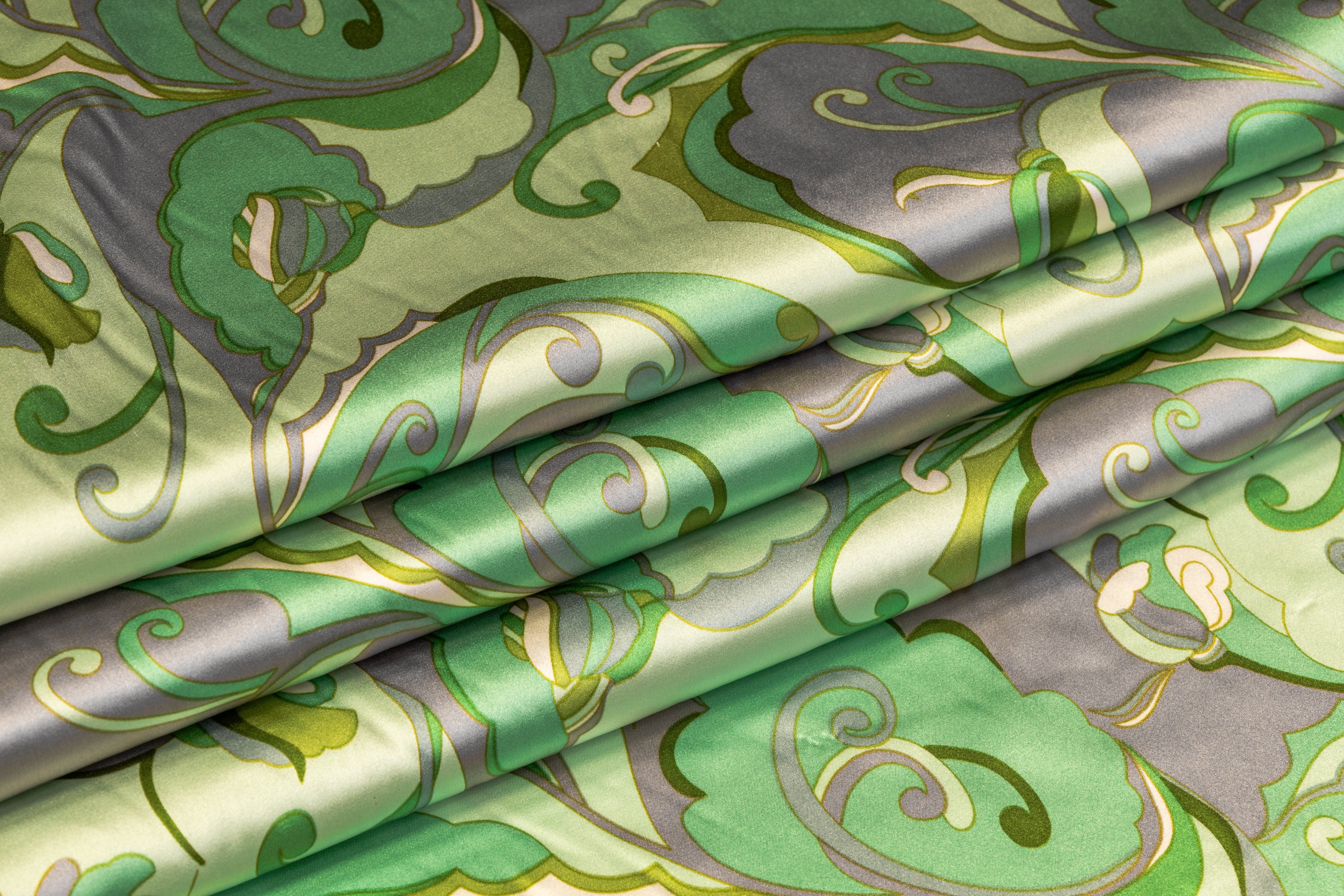 Abstract Silk Charmeuse - Green
