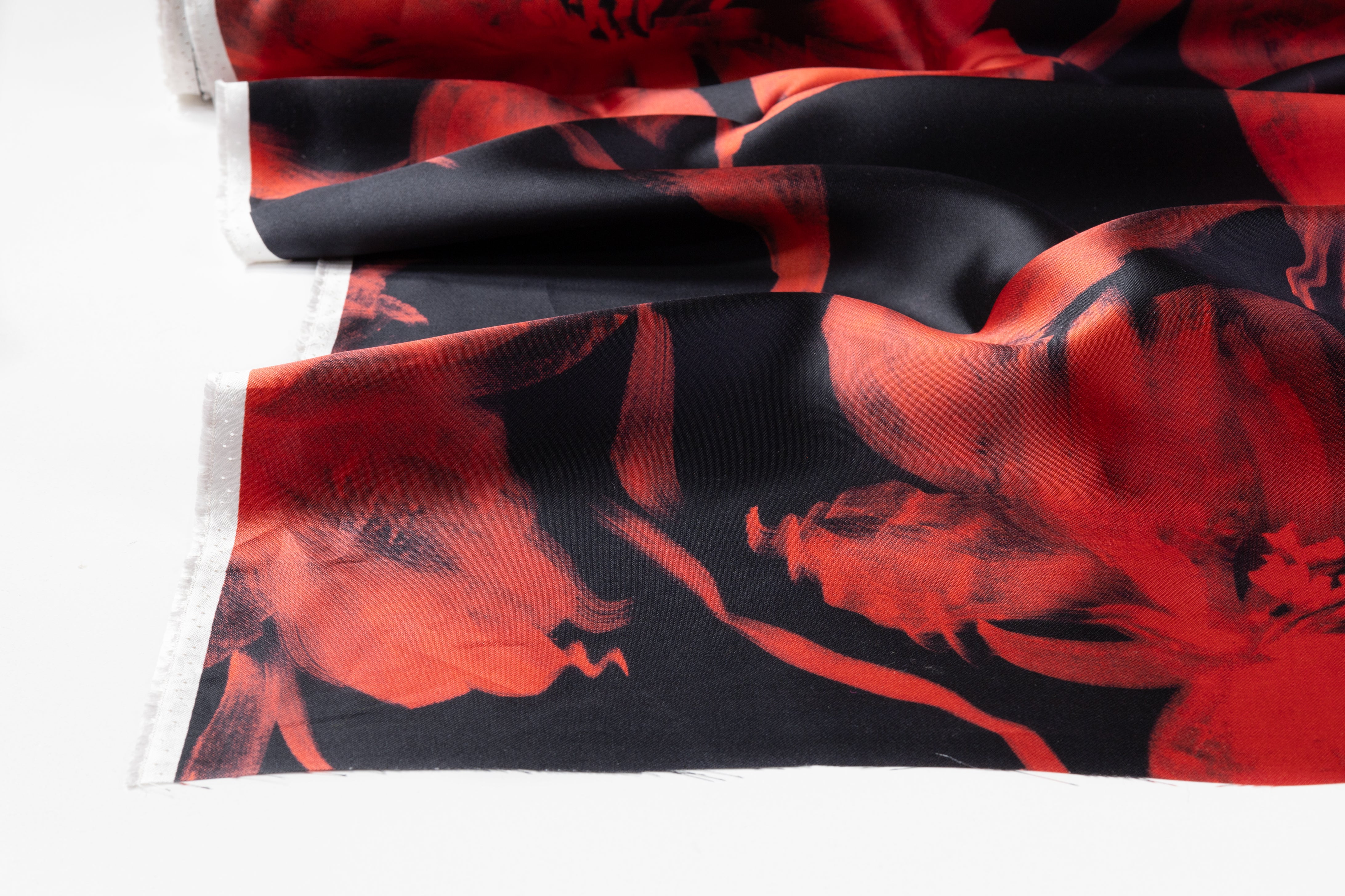 Floral Italian Silk Mikado - Black / Red