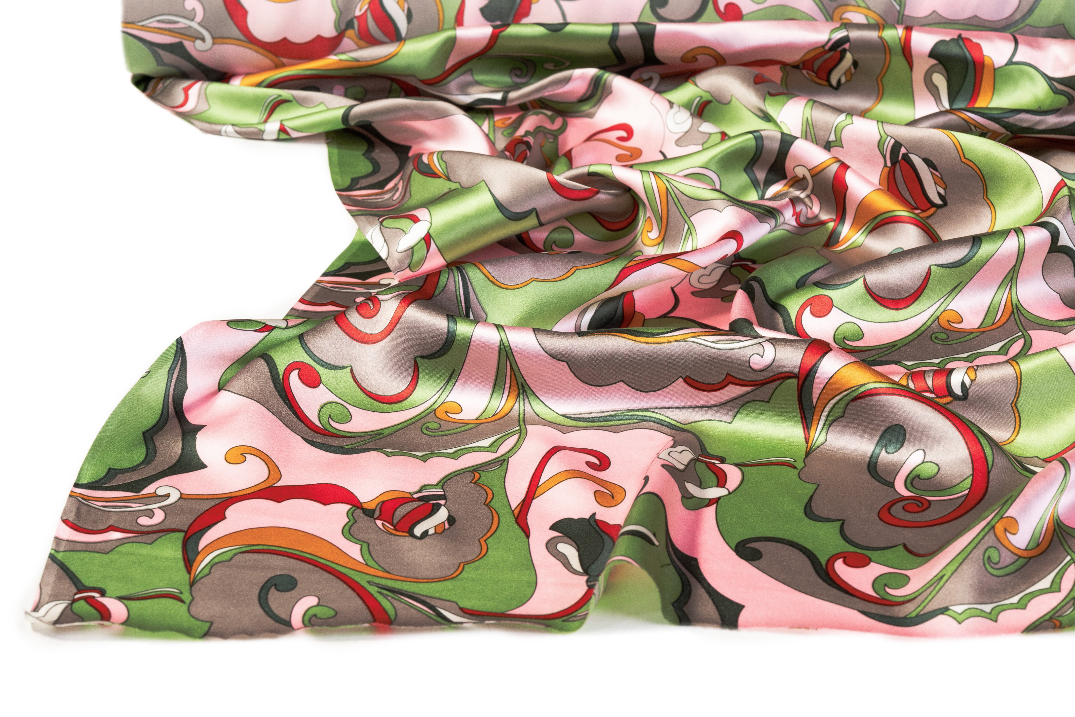 Abstract Silk Charmeuse - Pink / Green
