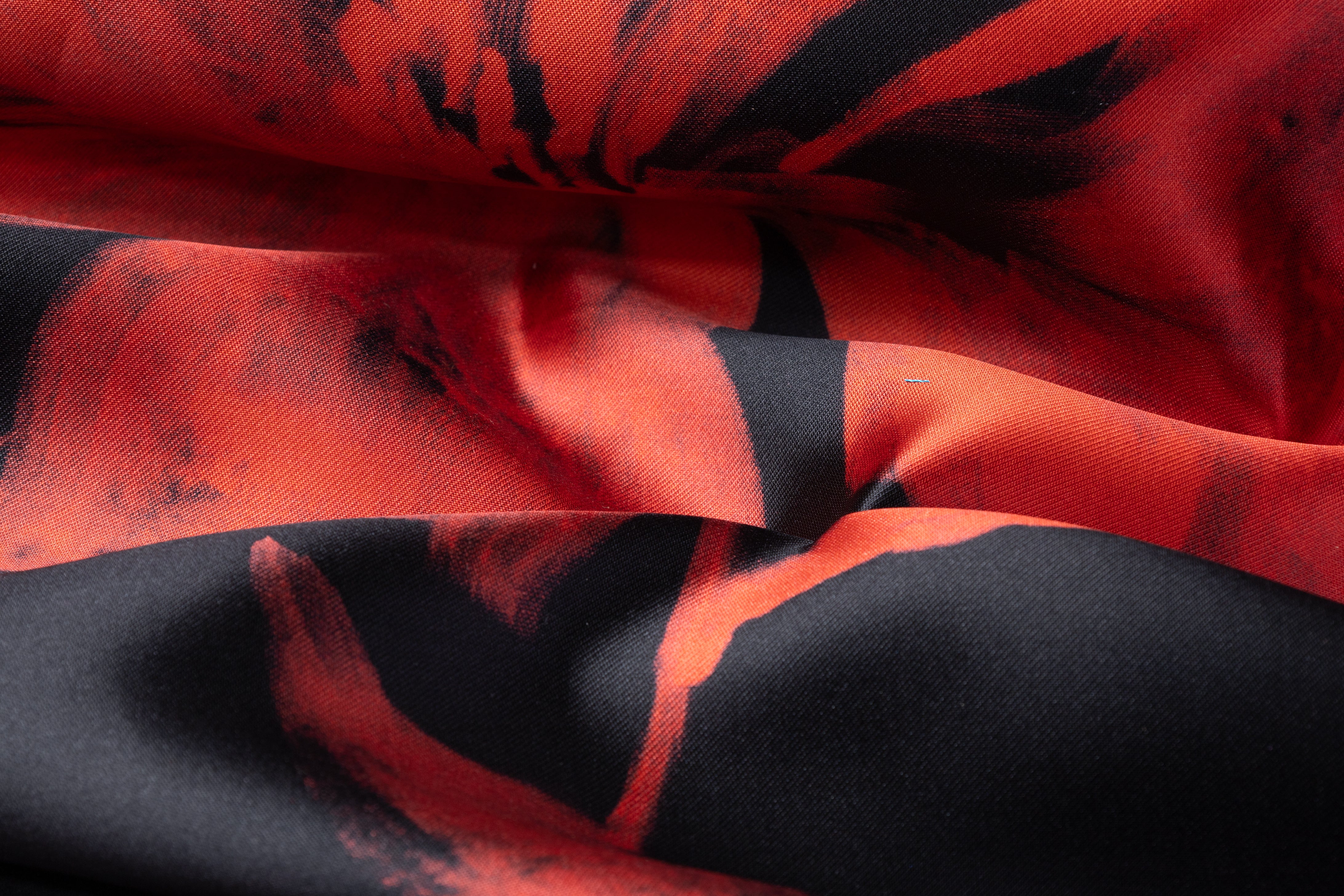 Floral Italian Silk Mikado - Black / Red