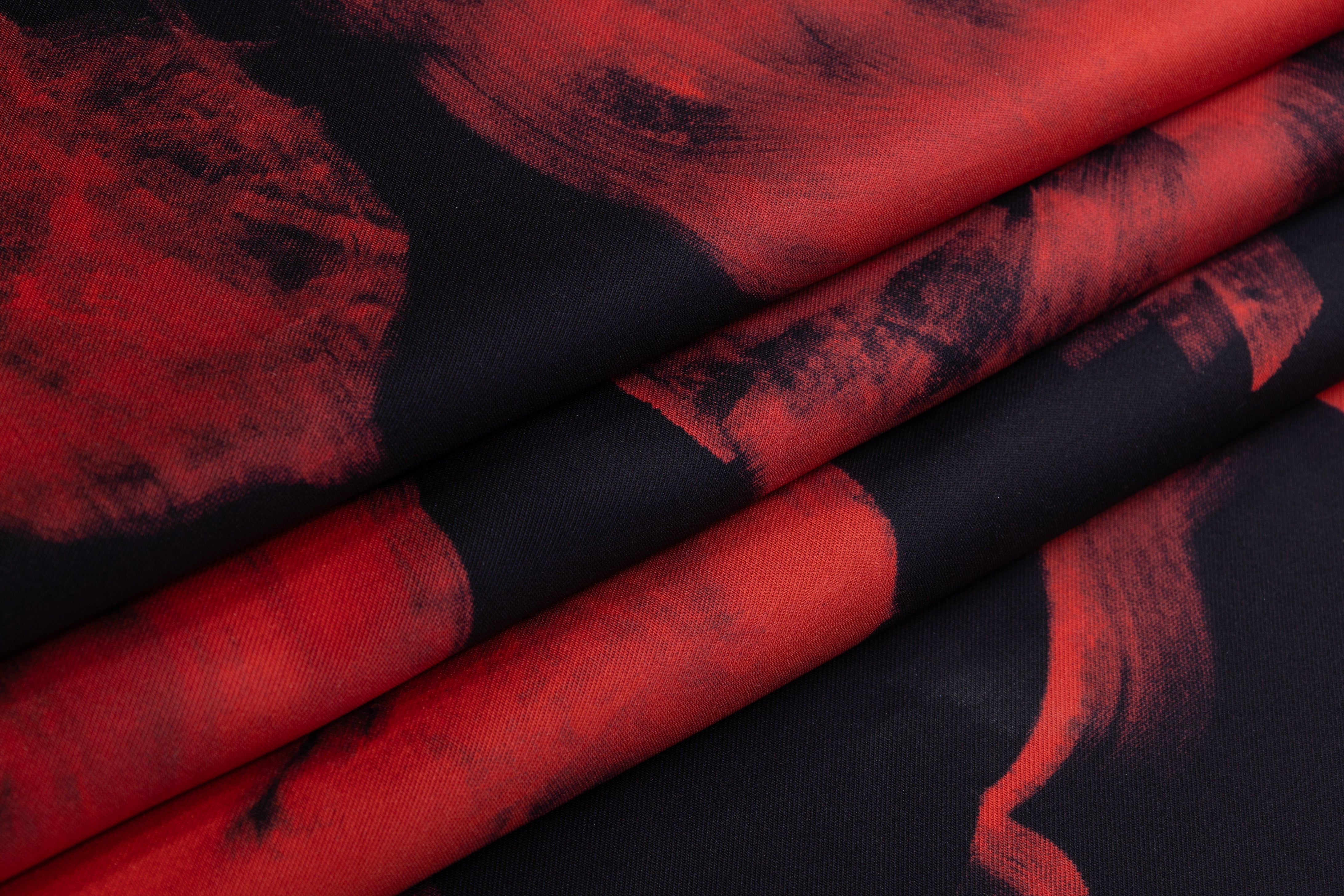 Floral Italian Silk Mikado - Black / Red