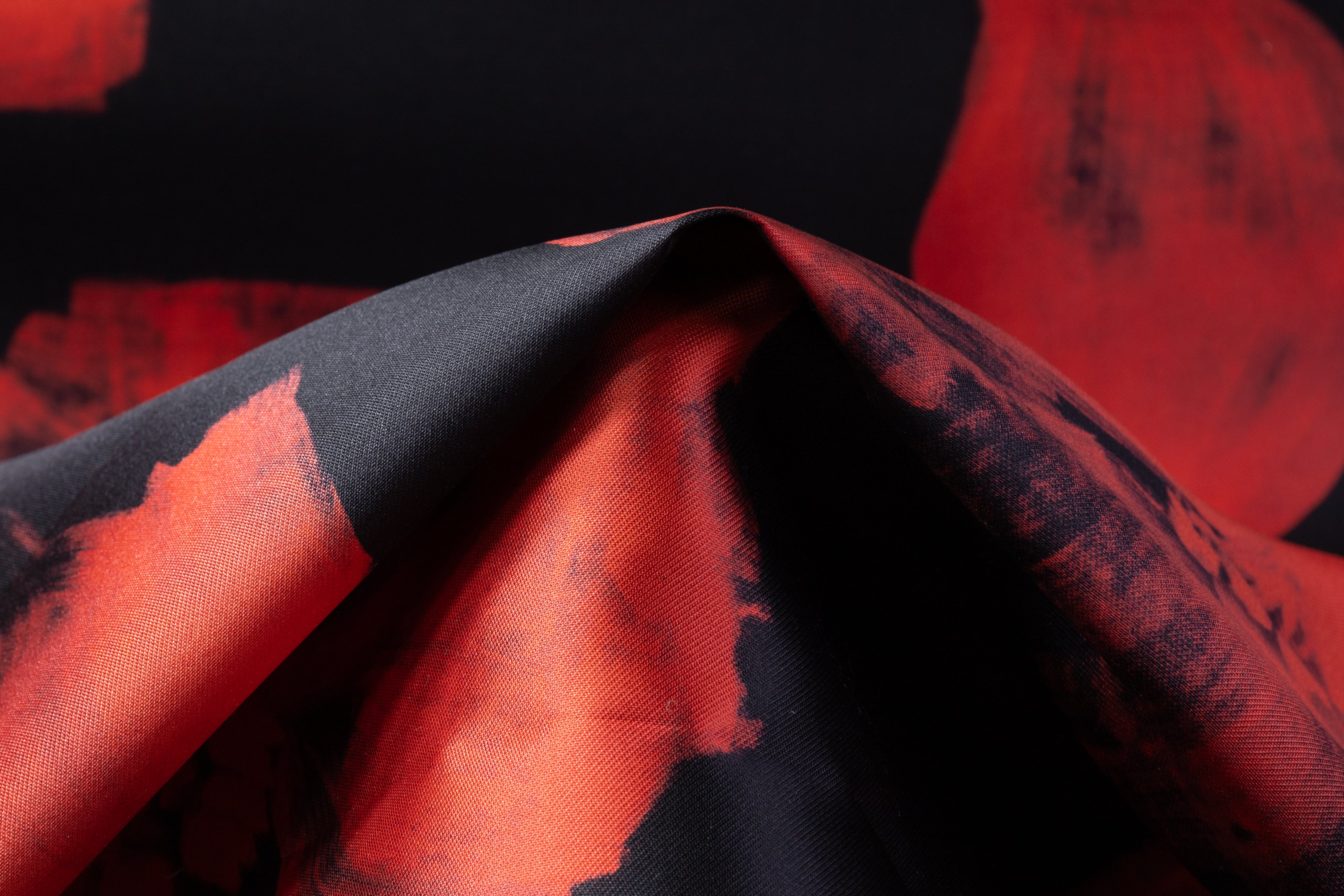 Floral Italian Silk Mikado - Black / Red