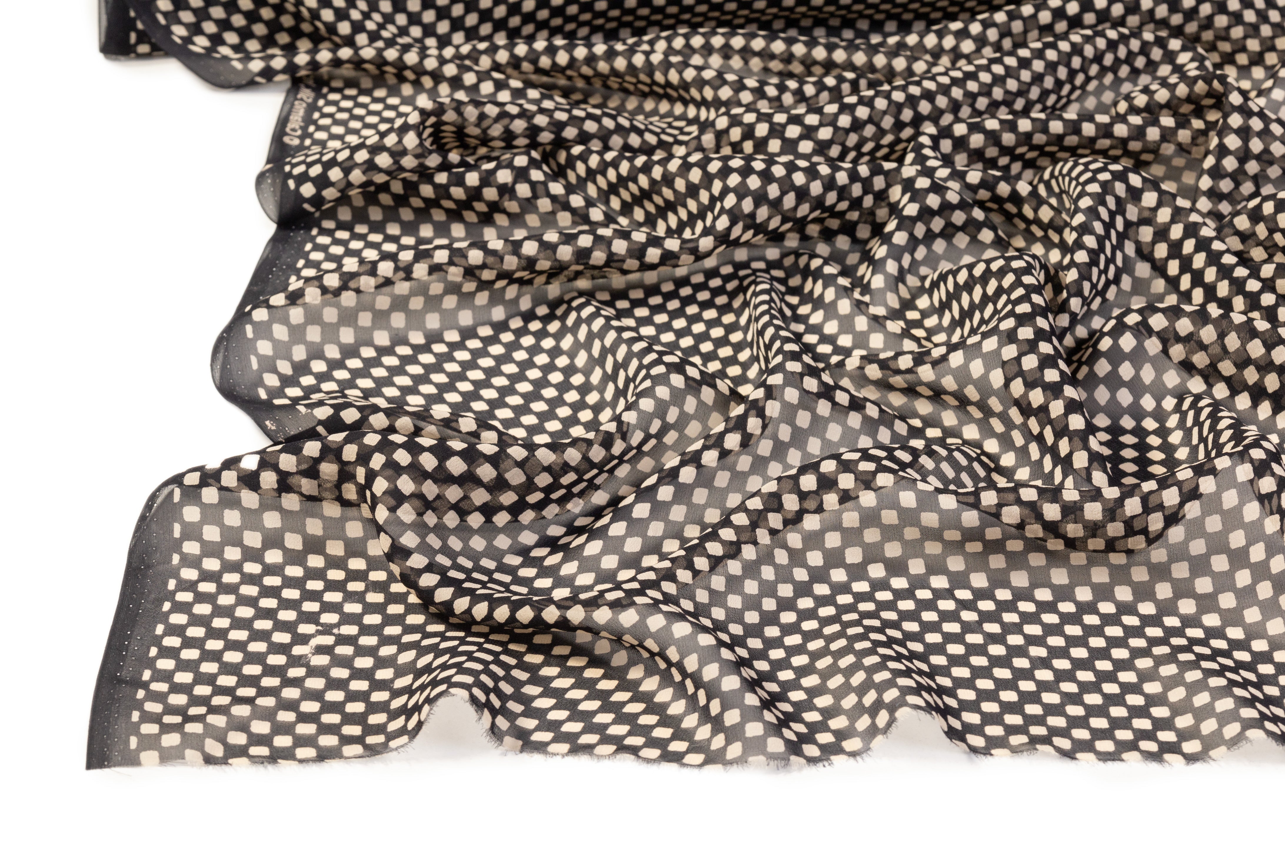 Geometric Silk Chiffon - Navy / Light Taupe