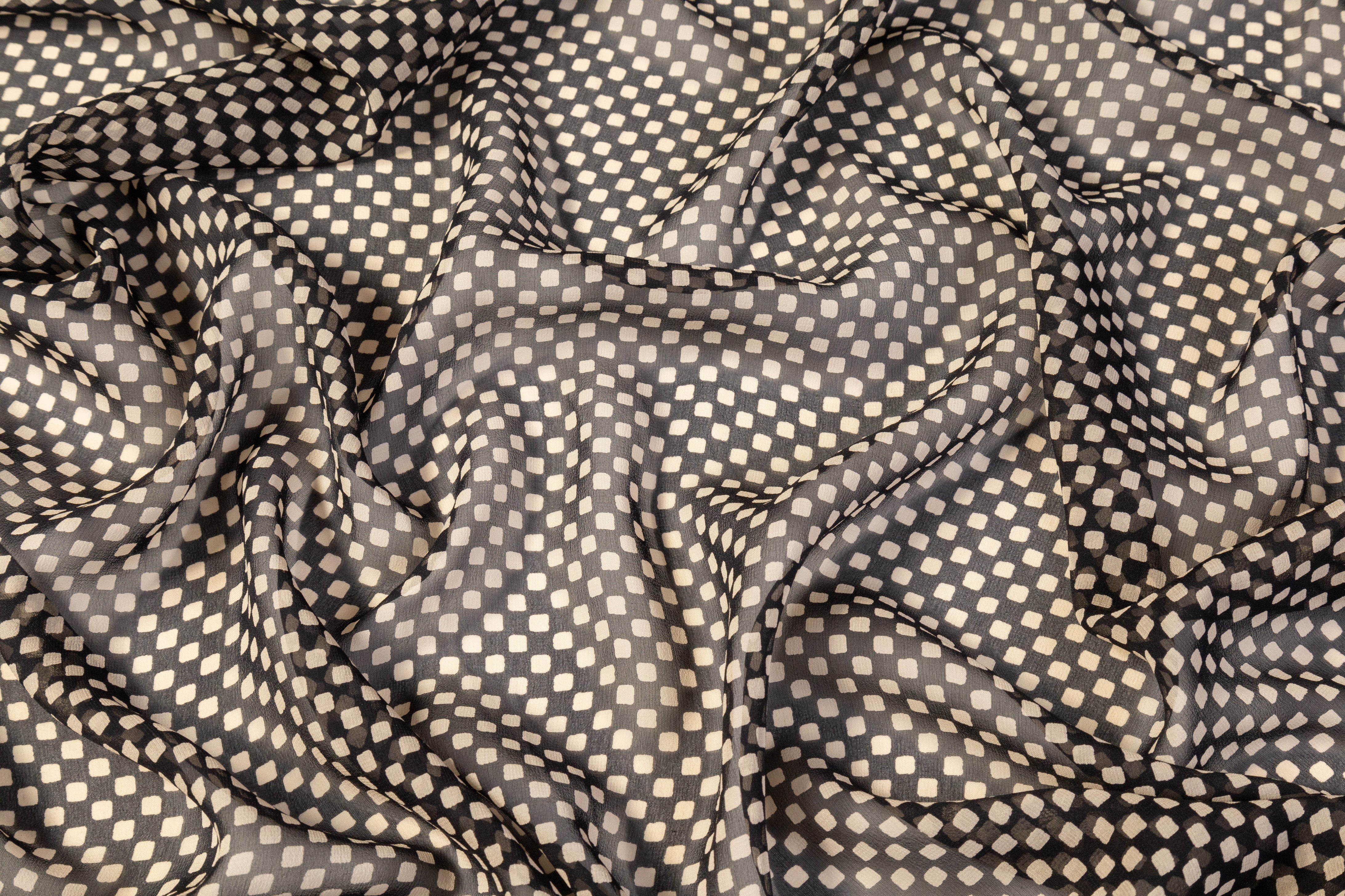Geometric Silk Chiffon - Navy / Light Taupe
