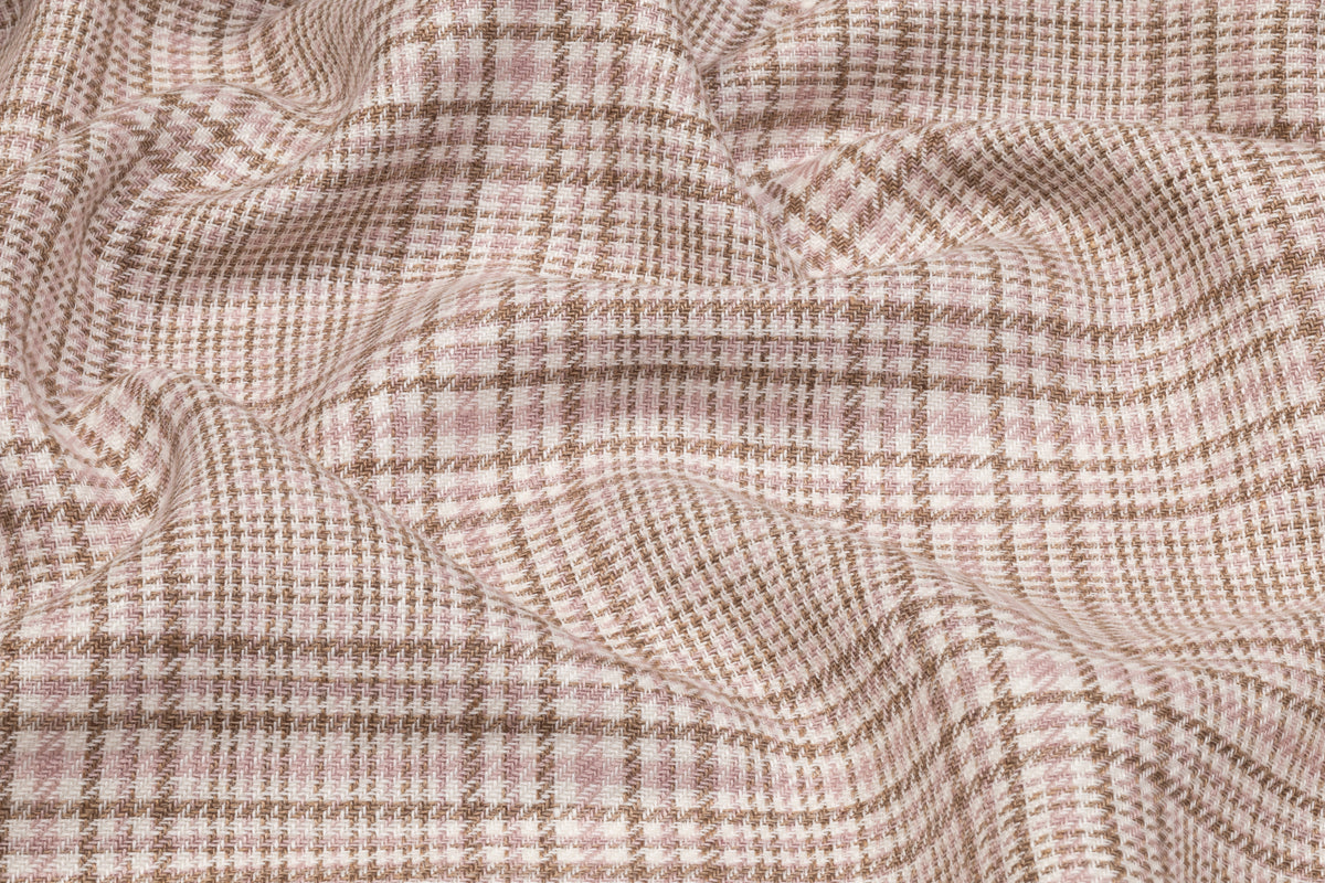 Checked Italian Wool Linen Suiting - Pink / Taupe / Off White