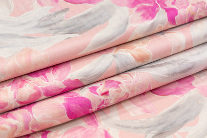 Floral Italian Silk Herringbone - Pink / Gray