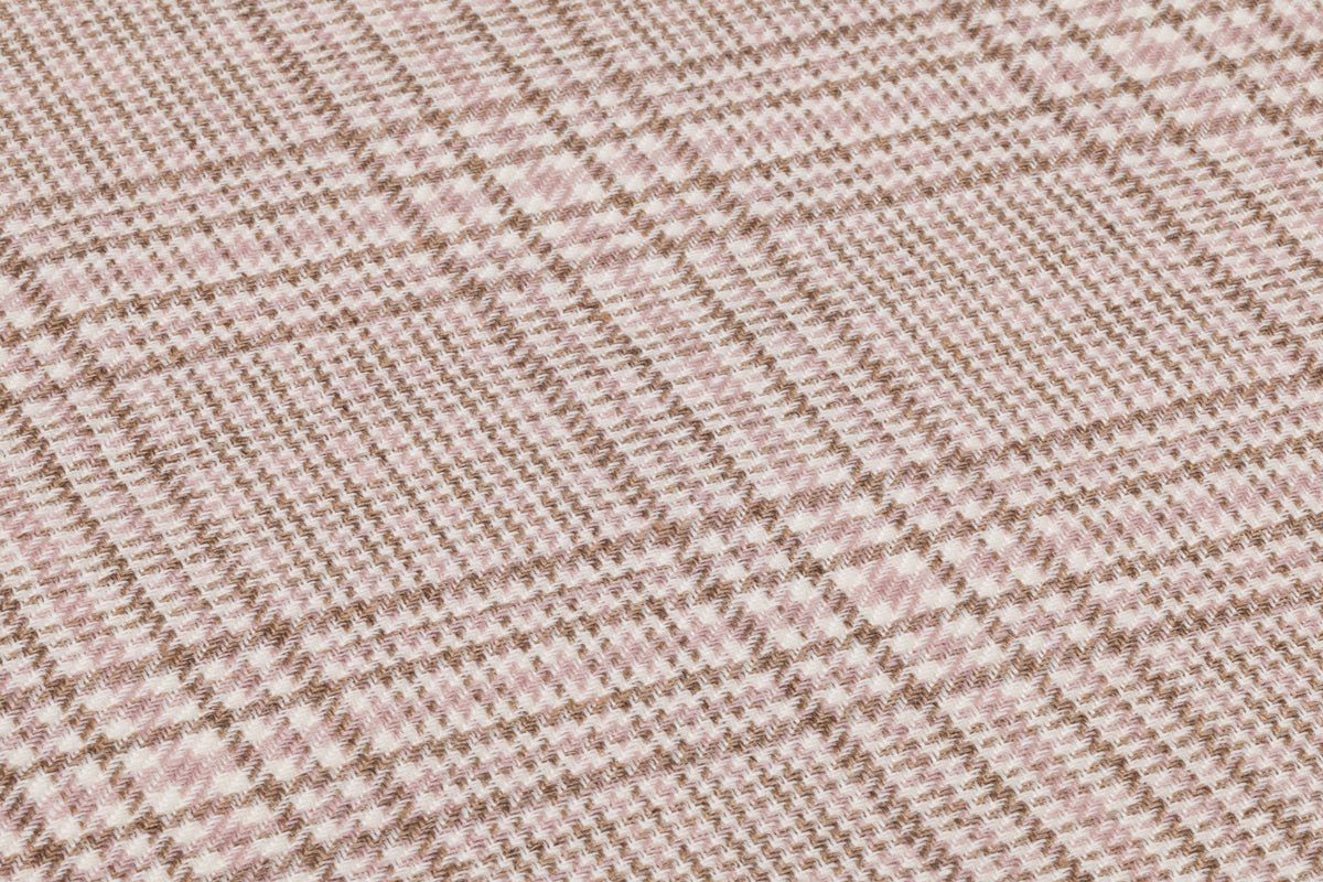 Checked Italian Wool Linen Suiting - Pink / Taupe / Off White