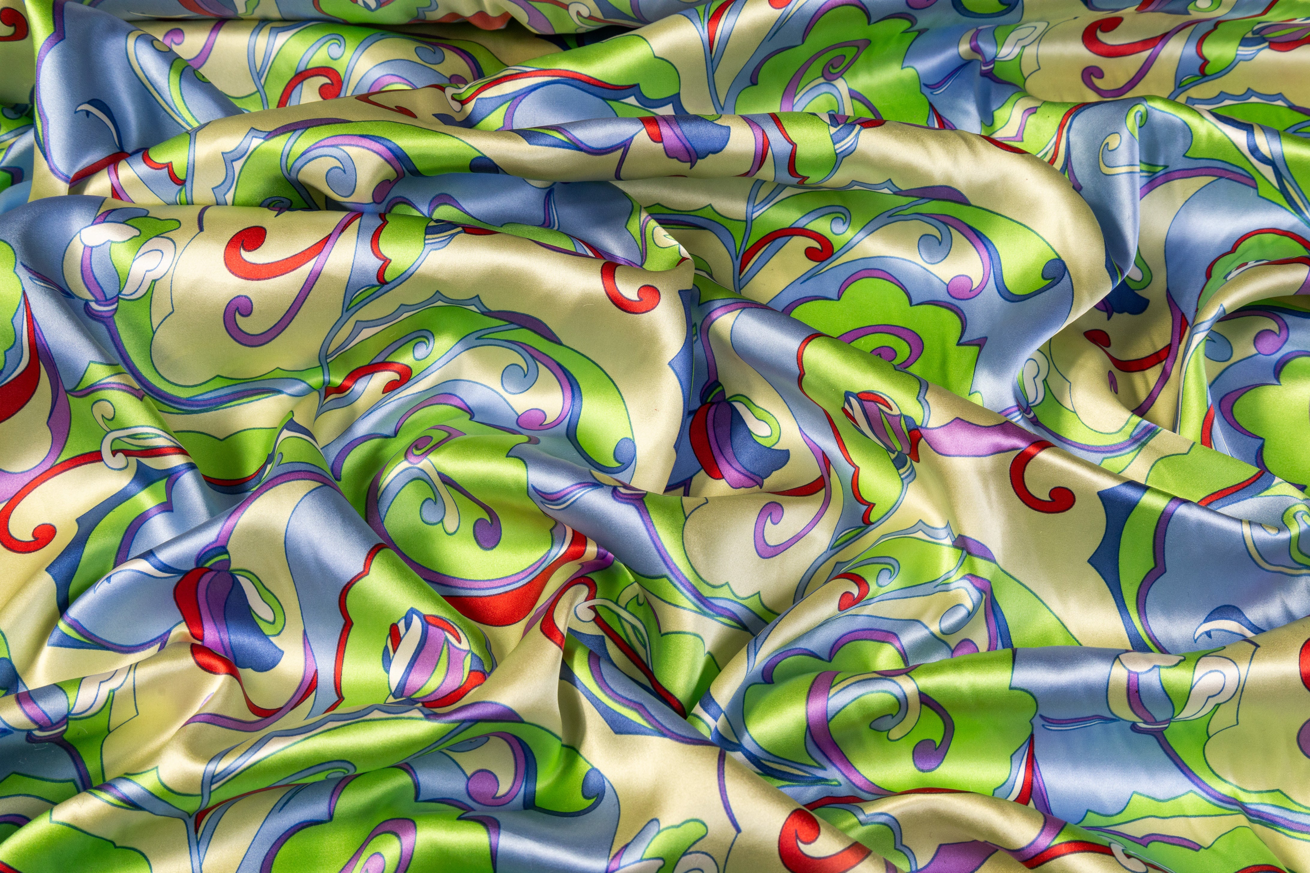 Abstract Silk Charmeuse - Blue / Green