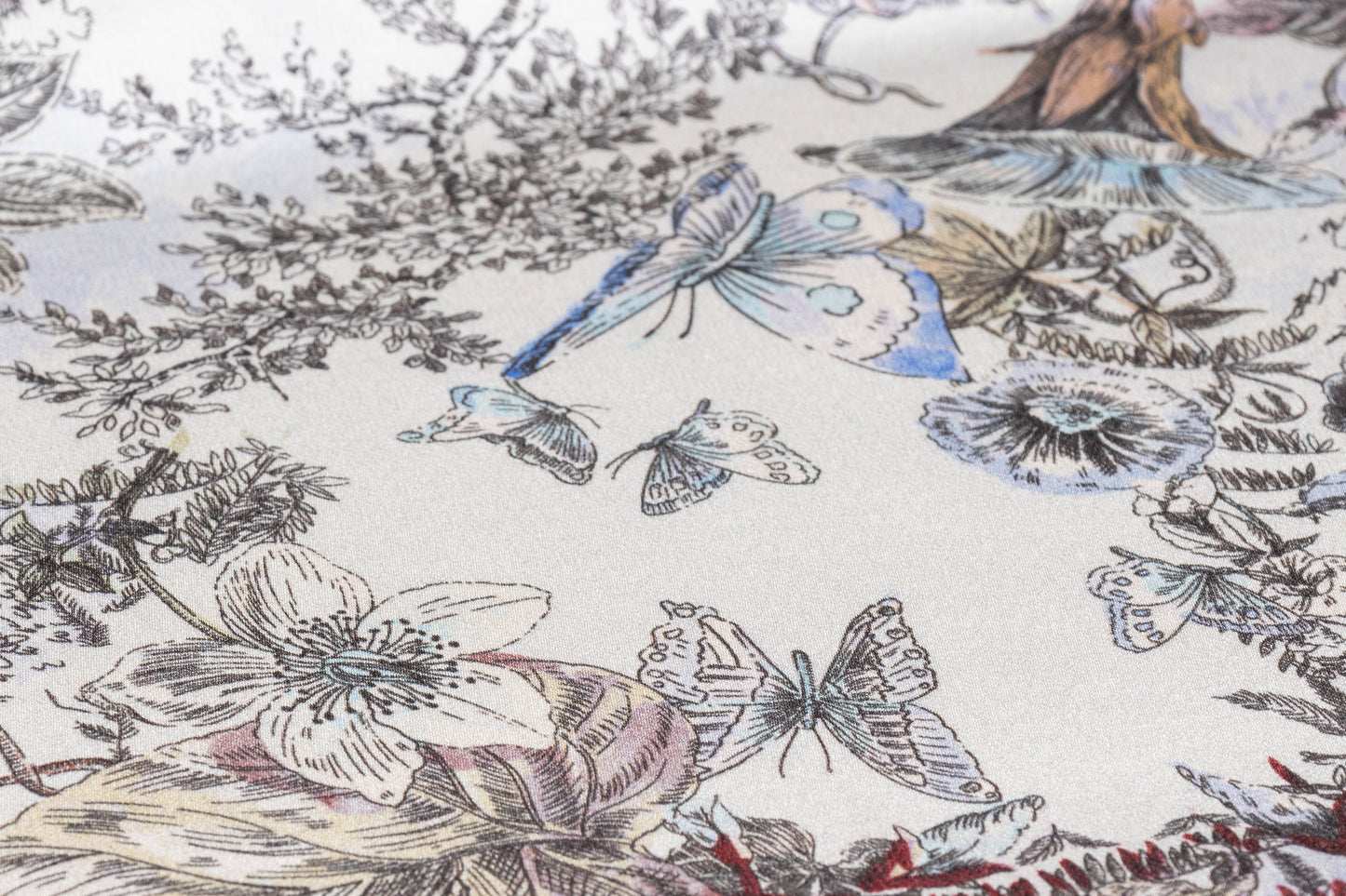 Floral Italian Silk Viscose Crepe Back Satin - Ivory / Multicolor