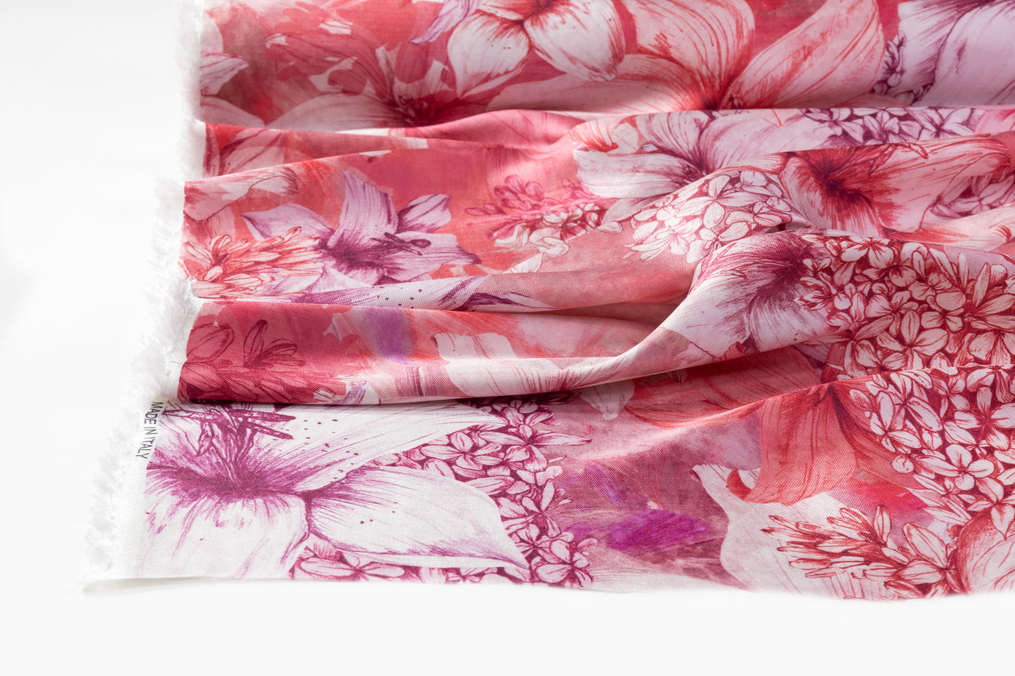 Floral Italian Silk Mikado - Rosy Pink