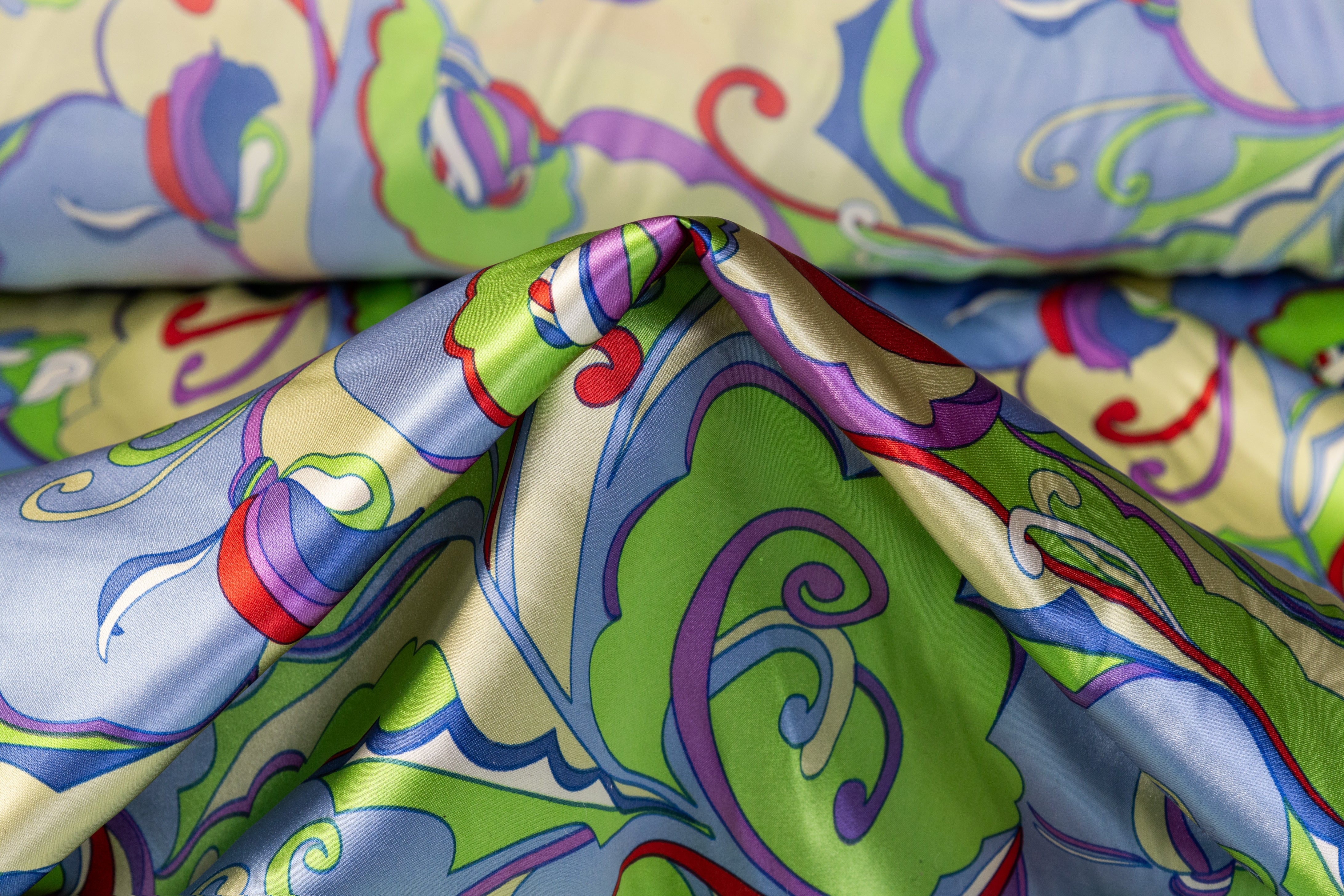 Abstract Silk Charmeuse - Blue / Green