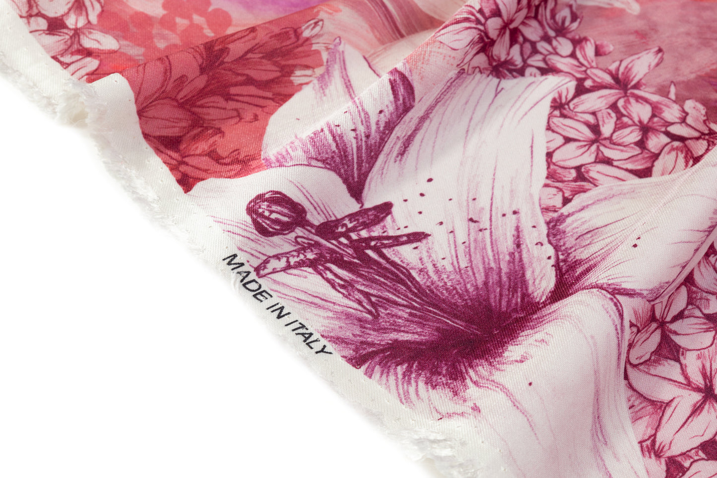 Floral Italian Silk Mikado - Rosy Pink