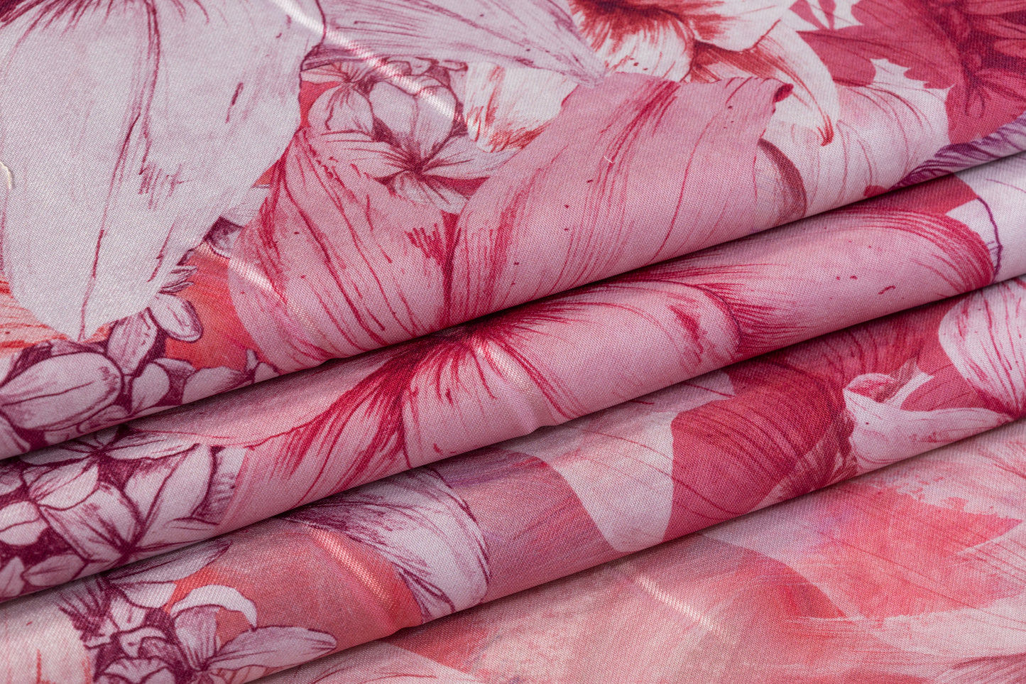 Floral Italian Silk Mikado - Rosy Pink
