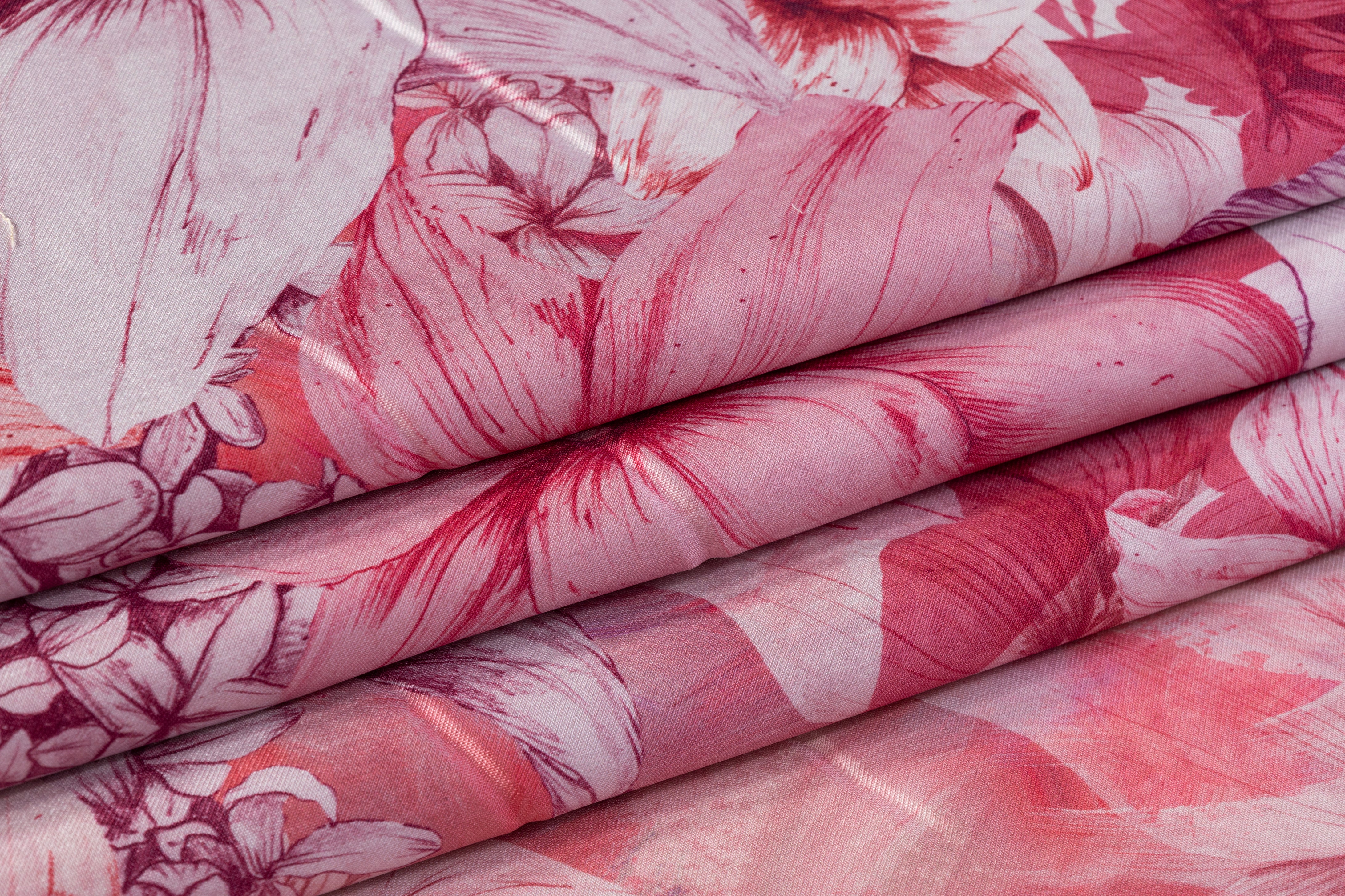 Floral Italian Silk Mikado - Rosy Pink