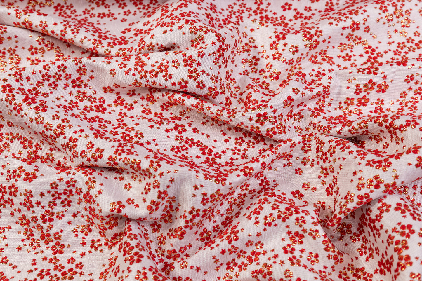 Ditsy Floral Metallic Brocade - Red / Gold / White