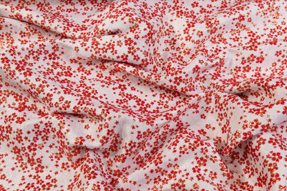 Ditsy Floral Metallic Brocade - Red / Gold / White