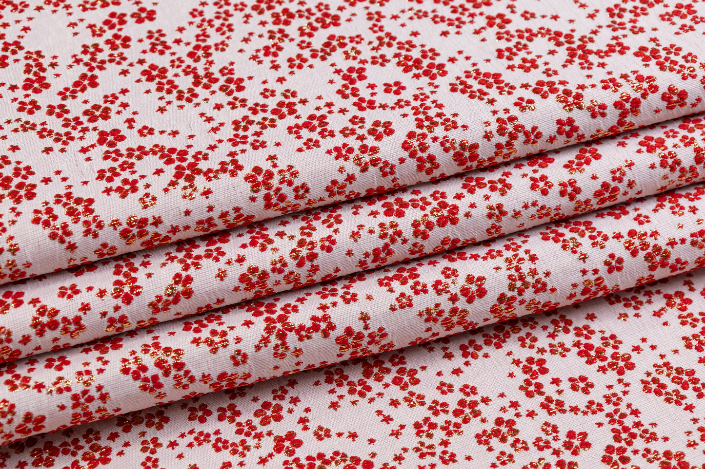 Ditsy Floral Metallic Brocade - Red / Gold / White