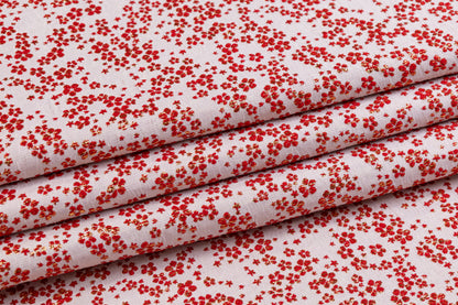 Ditsy Floral Metallic Brocade - Red / Gold / White