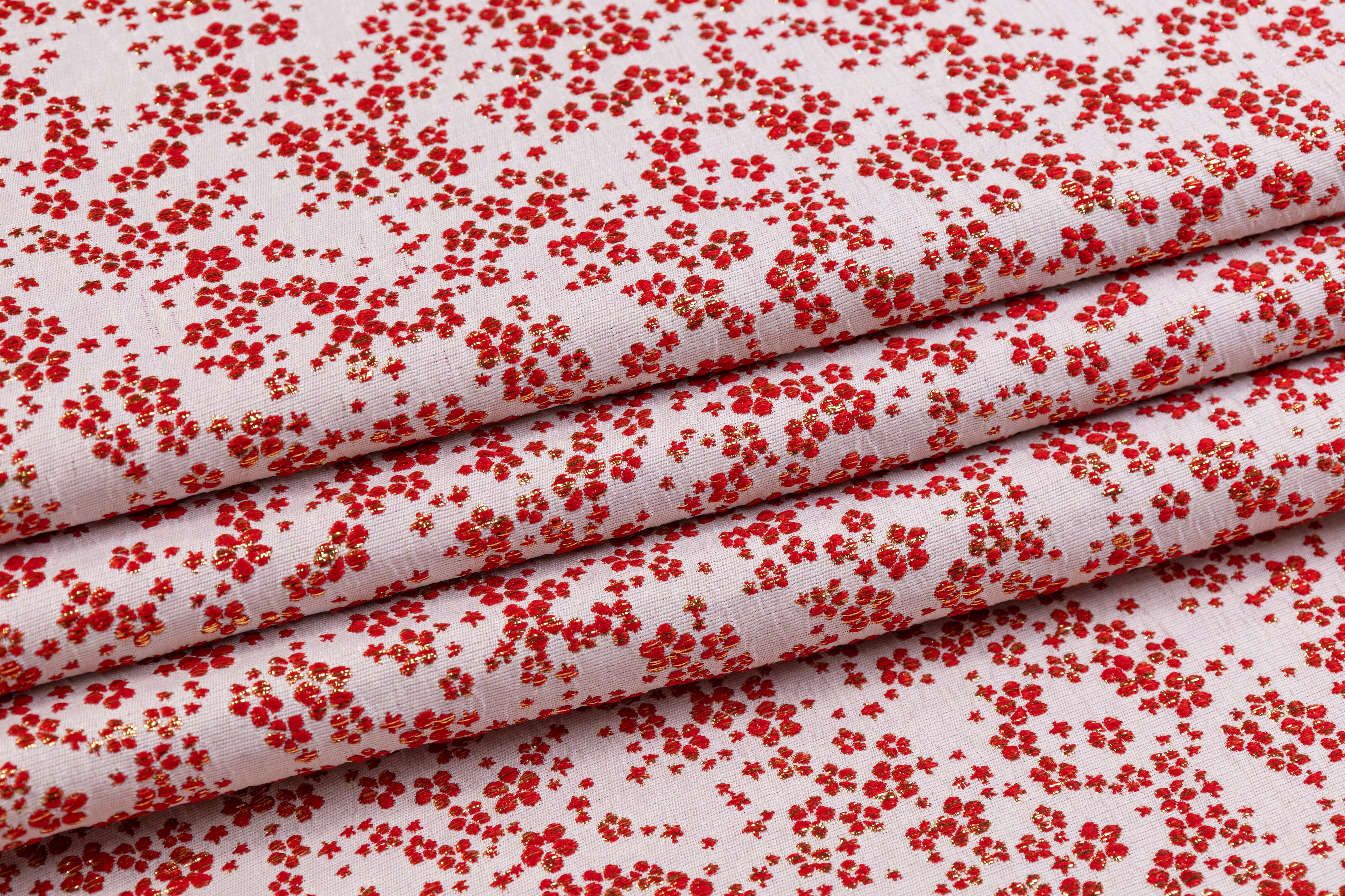 Ditsy Floral Metallic Brocade - Red / Gold / White