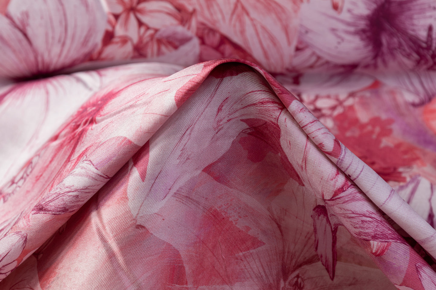 Floral Italian Silk Mikado - Rosy Pink