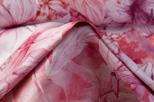 Floral Italian Silk Mikado - Rosy Pink