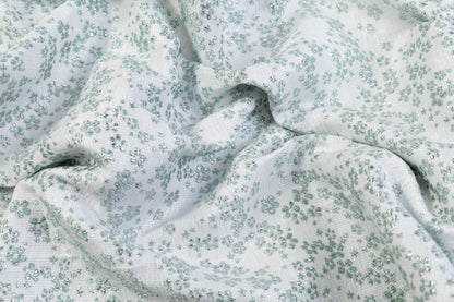 Ditsy Floral Metallic Brocade - Mint Green / White / Silver
