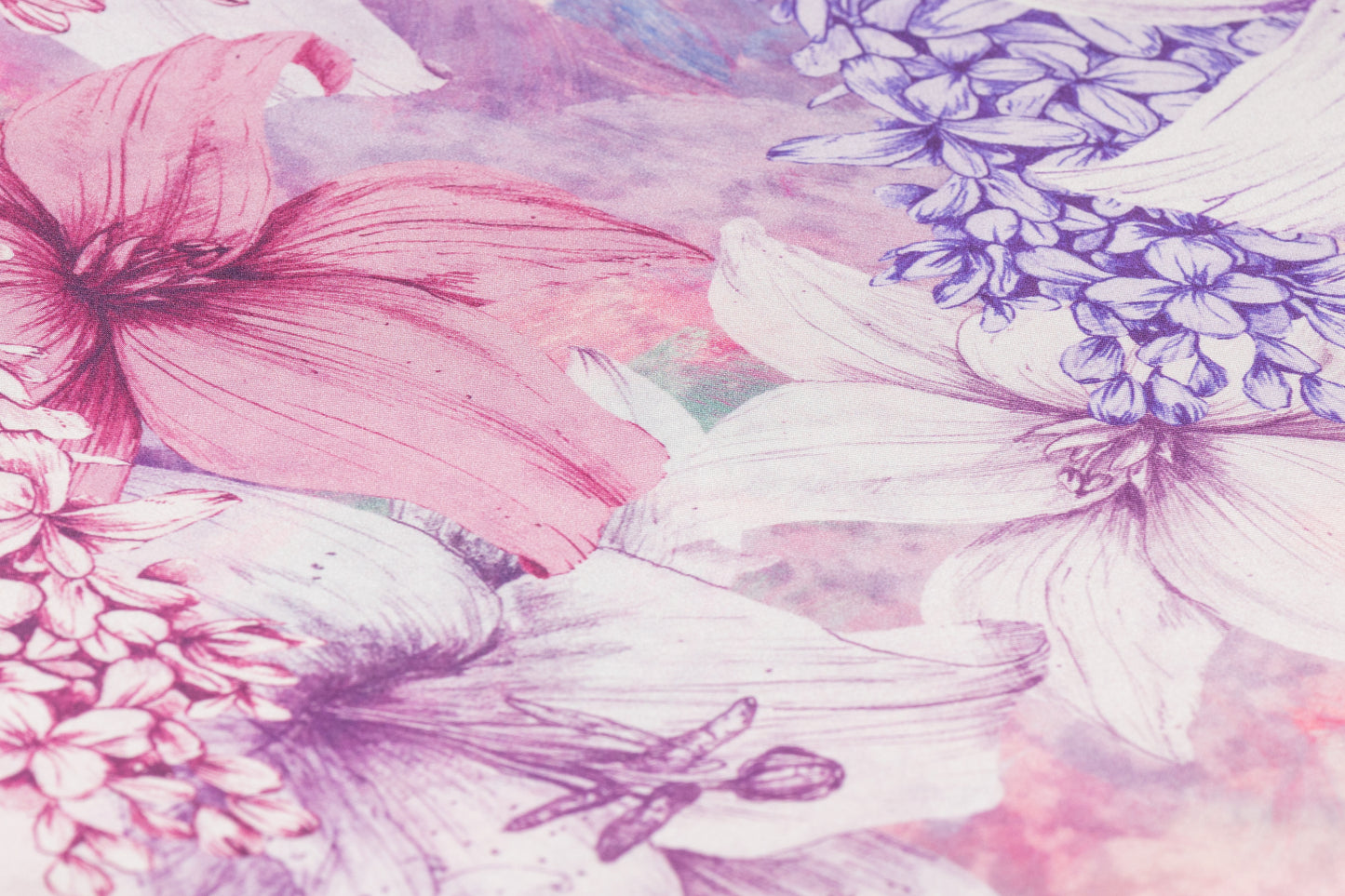 Floral Italian Silk Faille - Purple / Pink