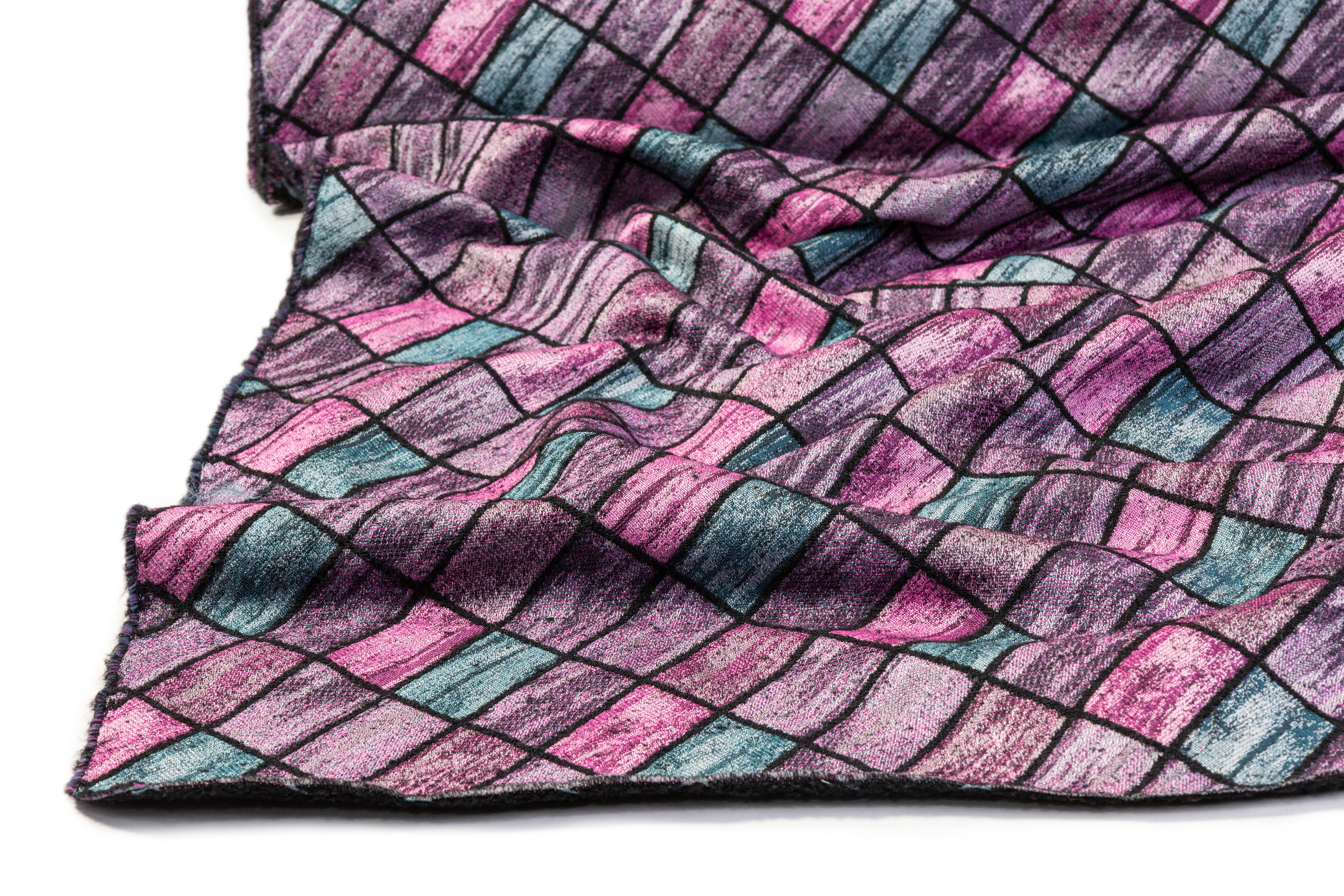 Geometric Italian Chenille Brocade - Purple / Teal