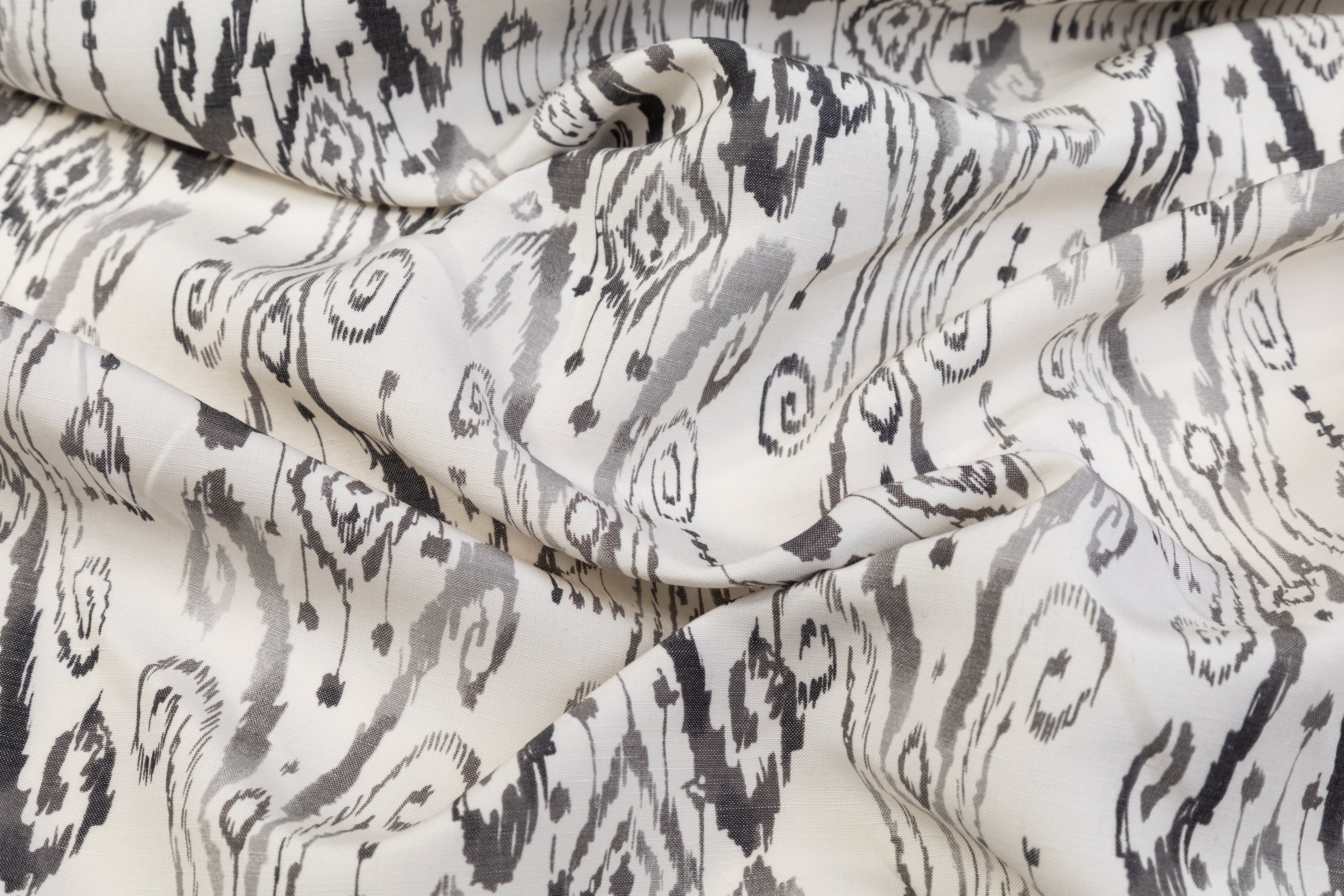 Abstract Printed Silk Linen Blend -  Off White / Gray