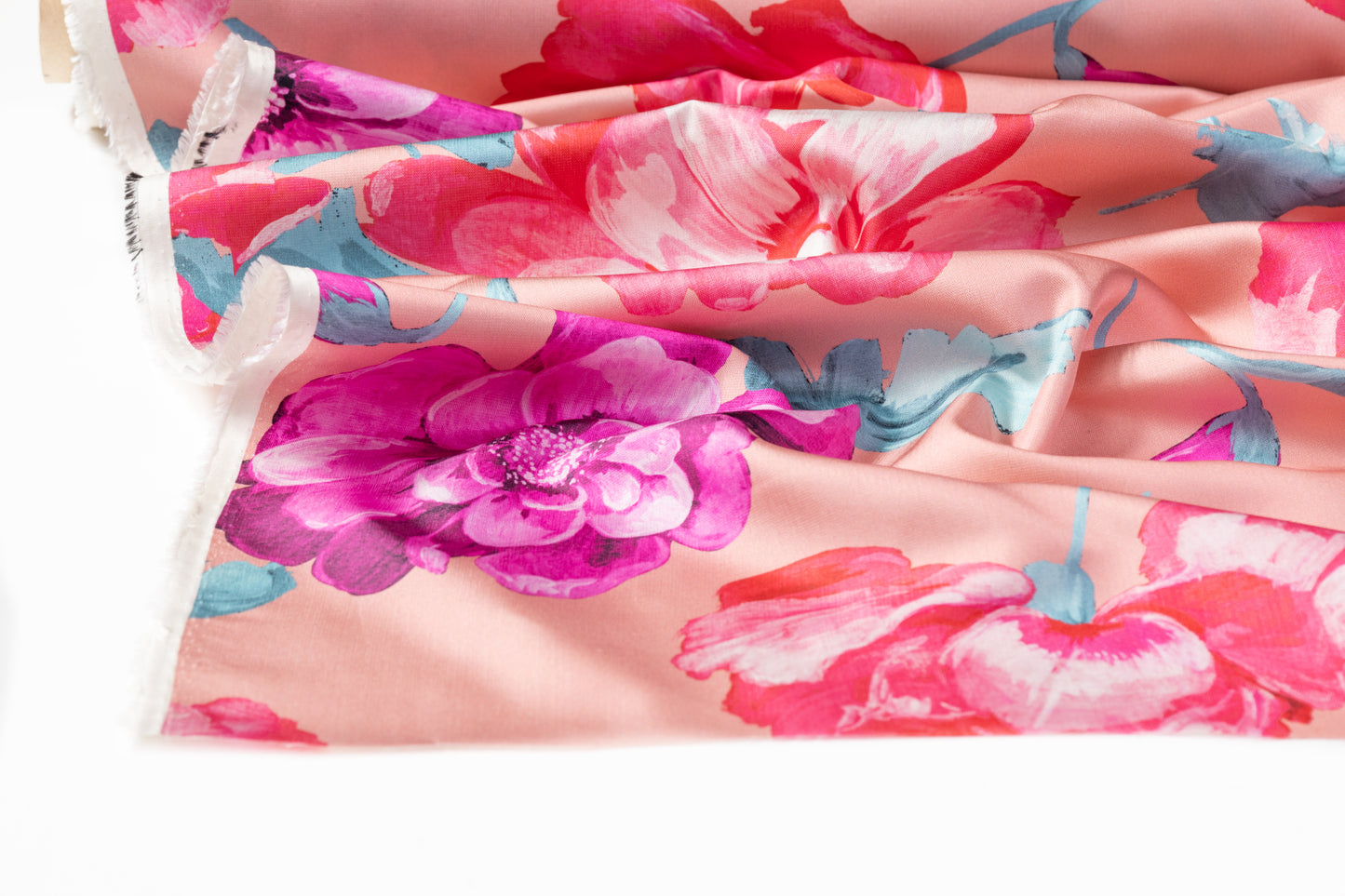 Floral Printed Italian Silk - Pink / Peach / Blue