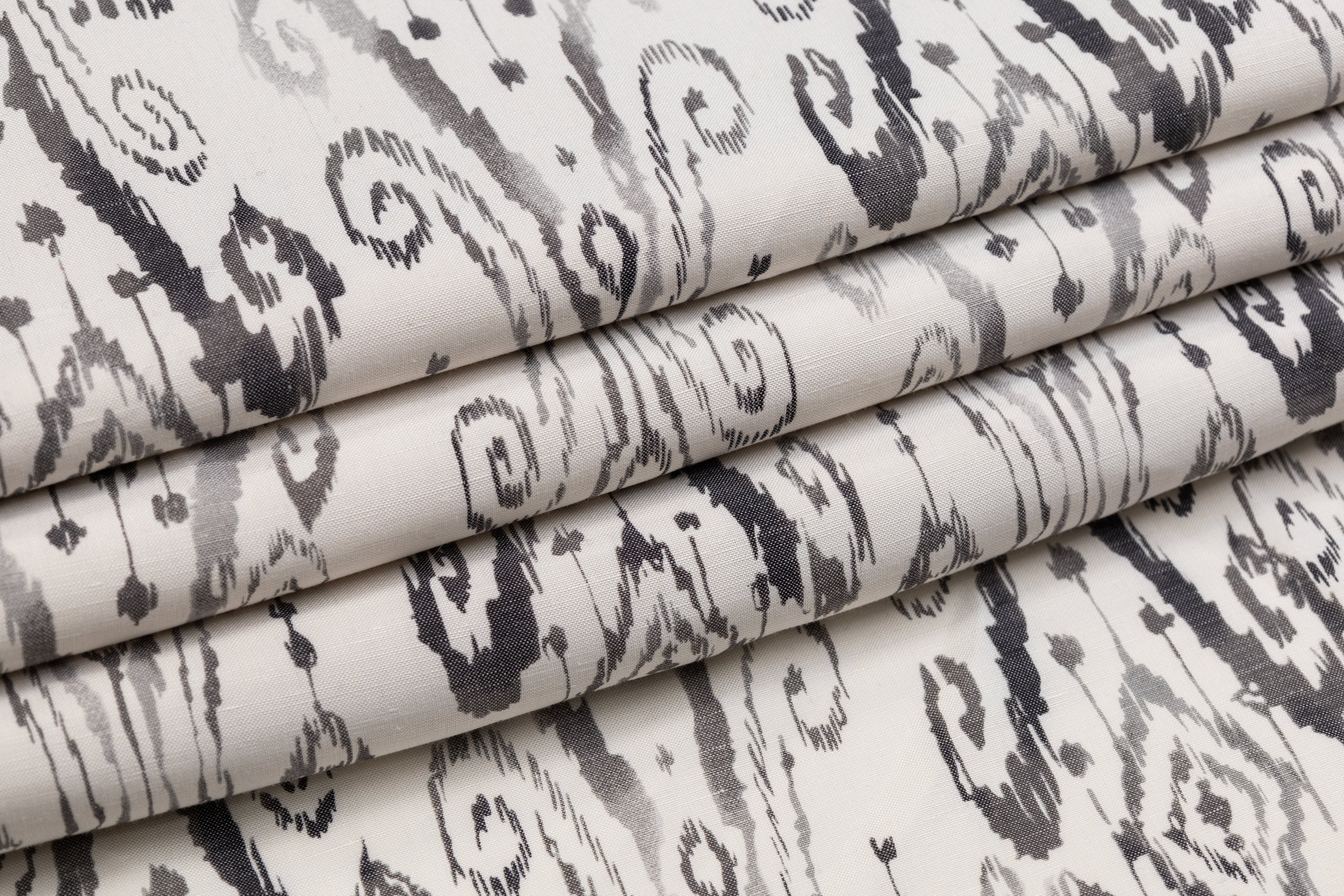 Abstract Printed Silk Linen Blend -  Off White / Gray