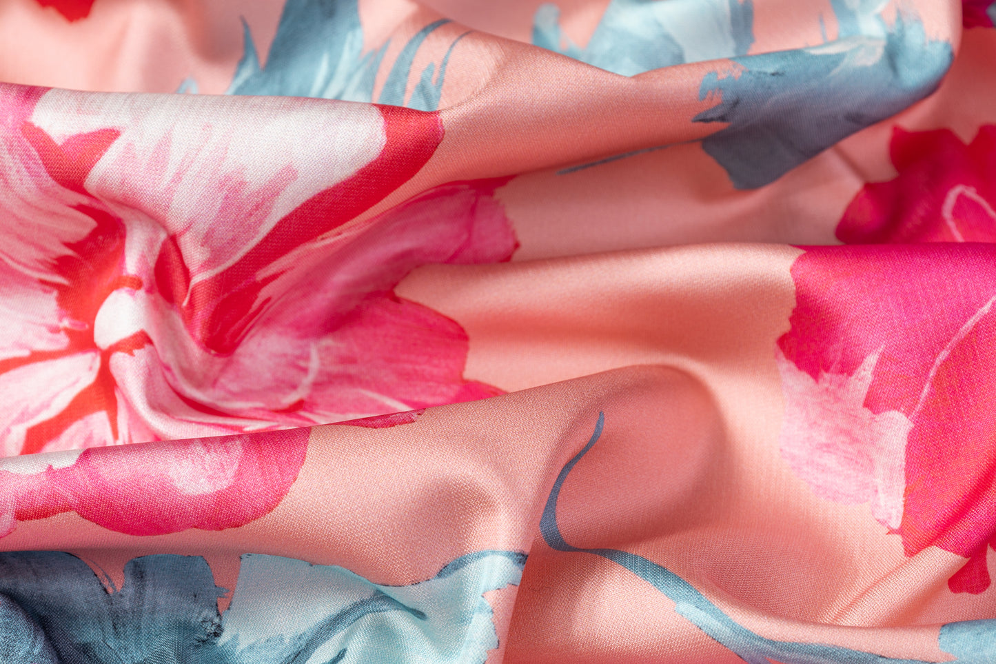 Floral Printed Italian Silk - Pink / Peach / Blue