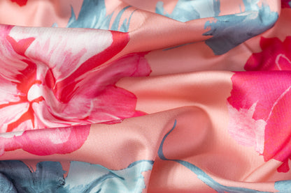 Floral Printed Italian Silk - Pink / Peach / Blue