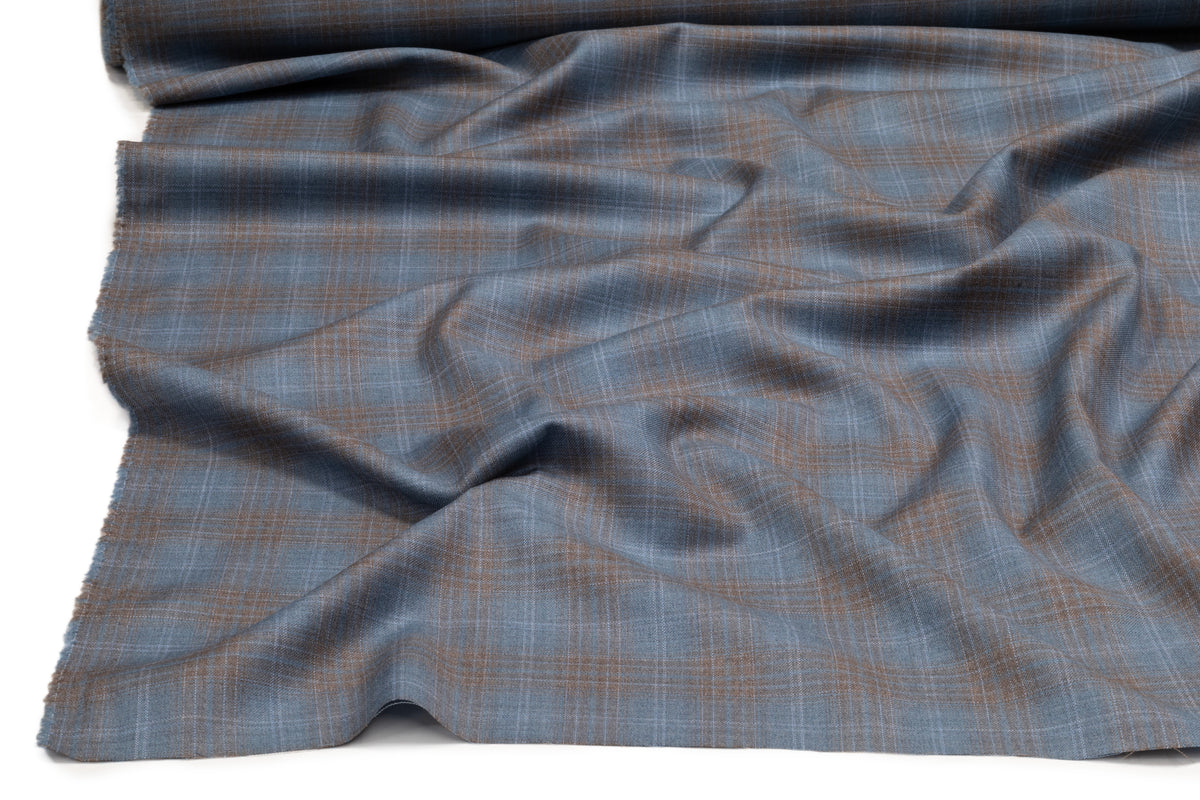 Reda - Checked Italian Superfine Wool Suiting - Blue / Brown