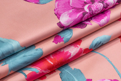 Floral Printed Italian Silk - Pink / Peach / Blue