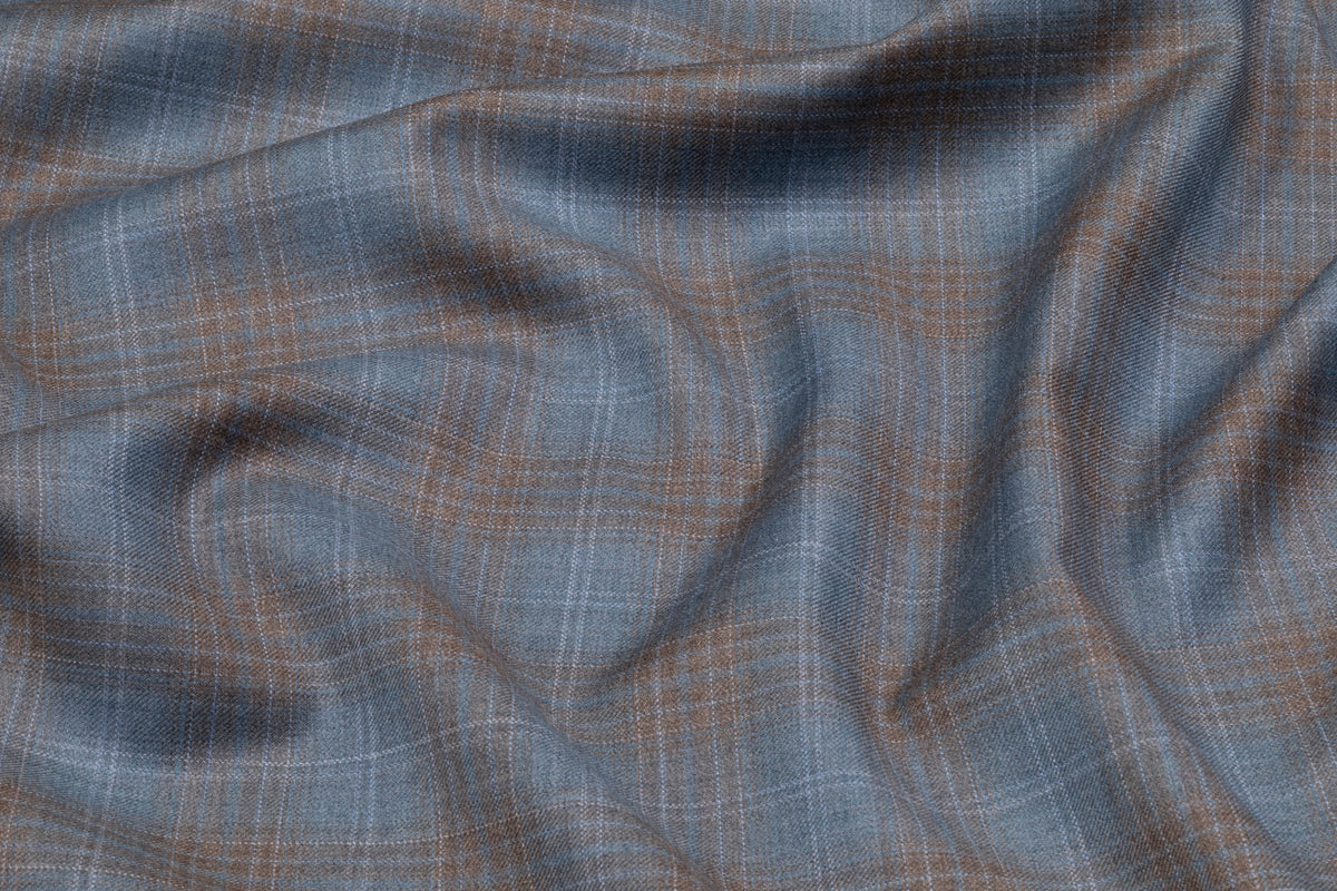 Reda - Checked Italian Superfine Wool Suiting - Blue / Brown