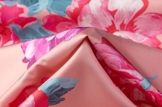 Floral Printed Italian Silk - Pink / Peach / Blue