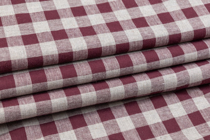 Checked Italian Cotton Linen Blend - Burgundy / Gray