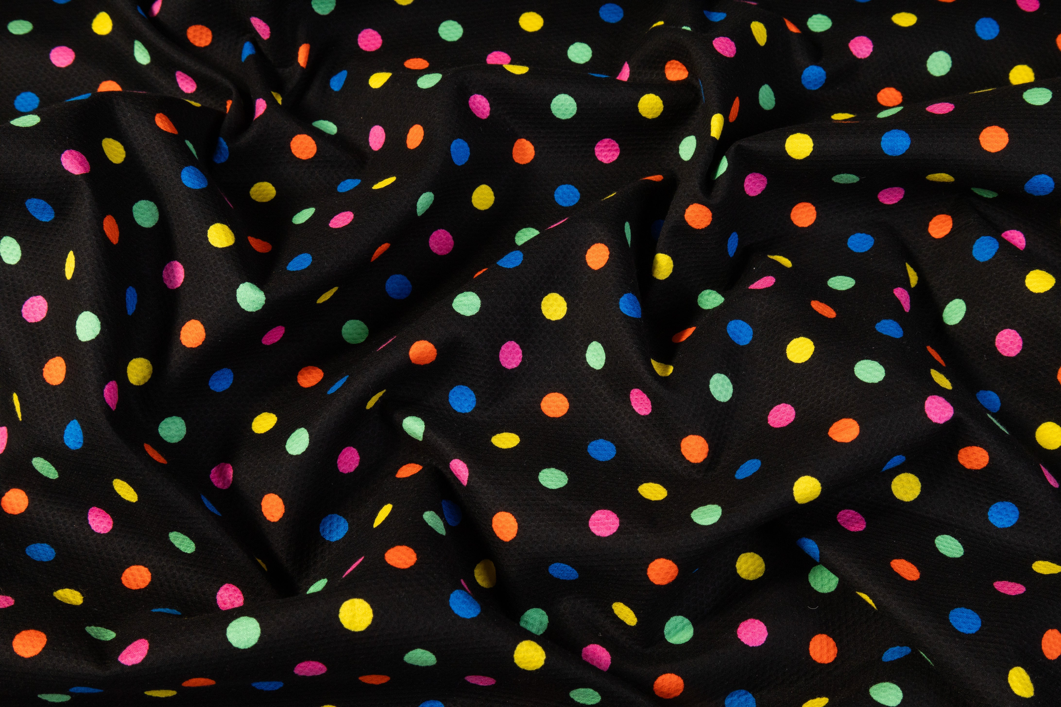 Polka Dot Italian Cotton Piqué - Black / Multicolor