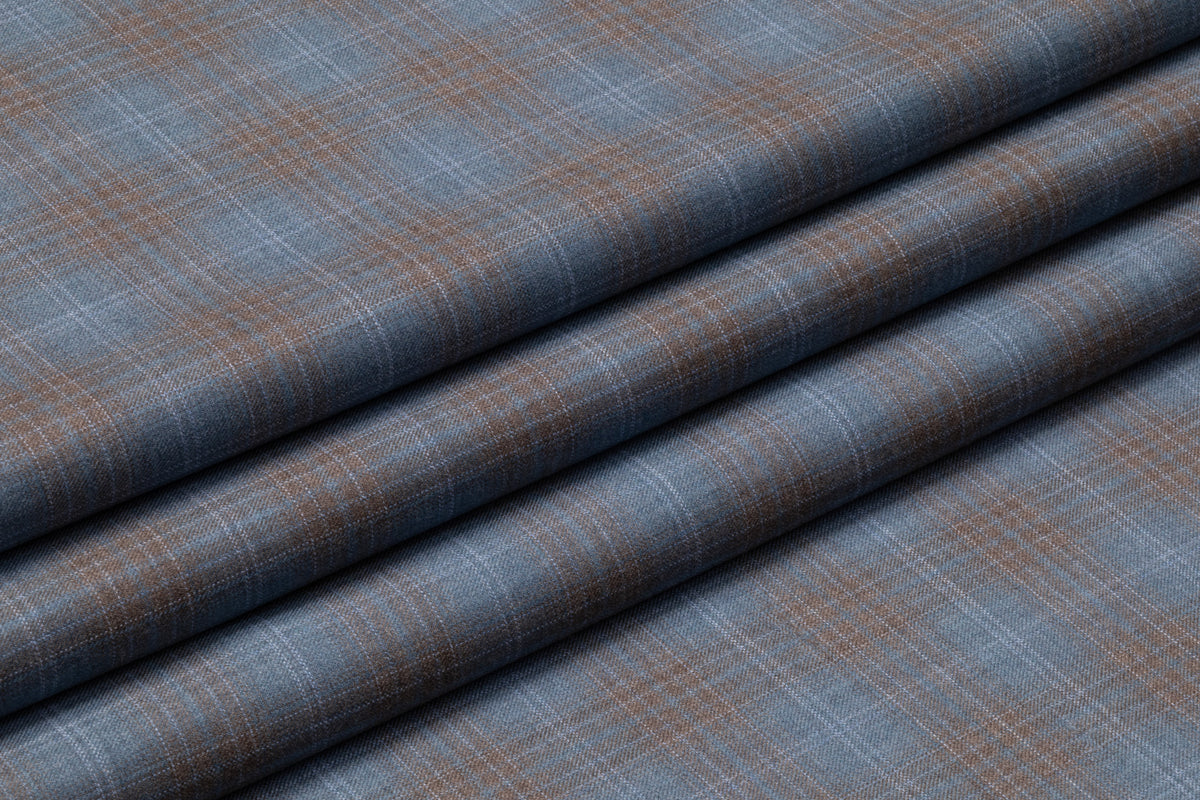 Reda - Checked Italian Superfine Wool Suiting - Blue / Brown