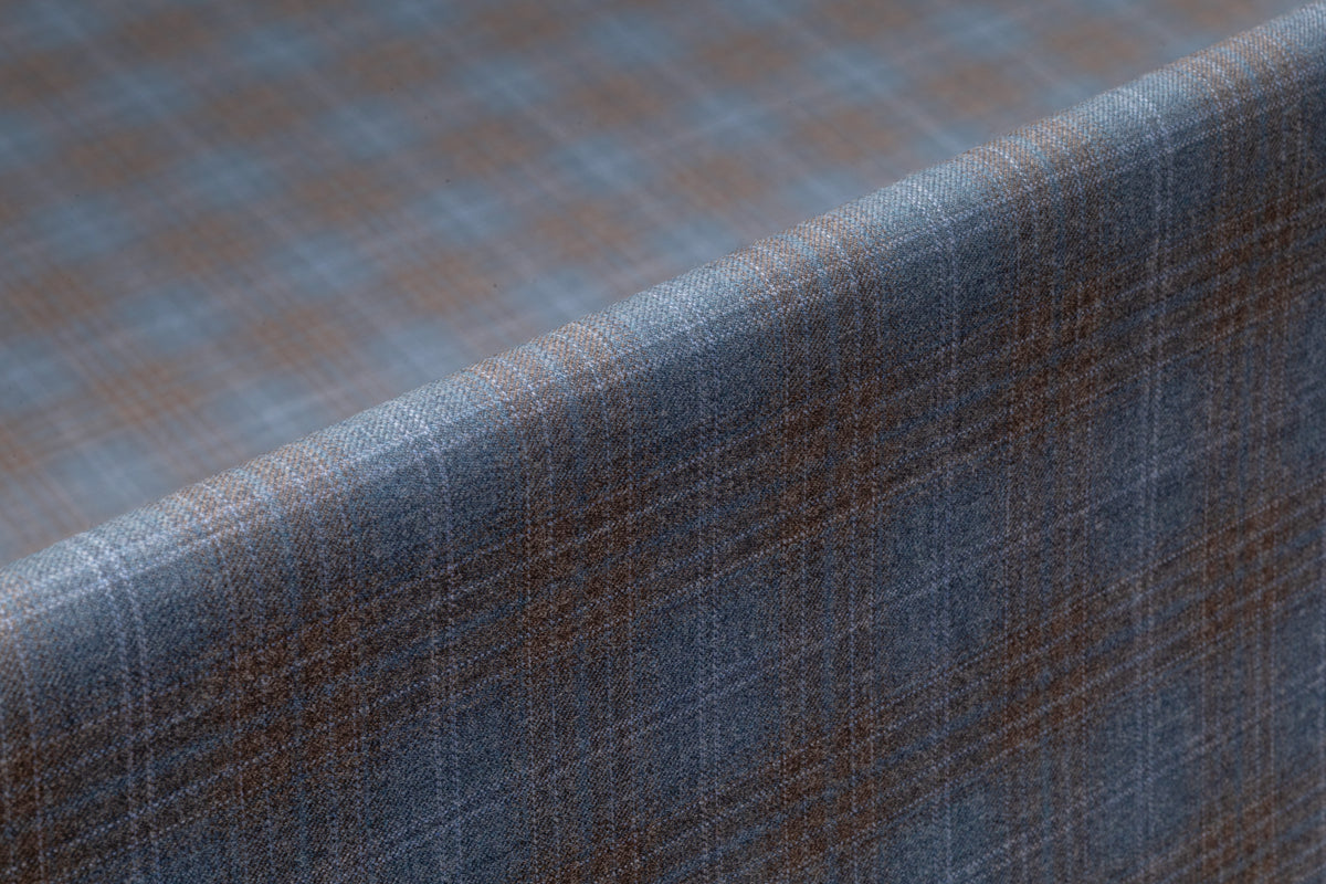 Reda - Checked Italian Superfine Wool Suiting - Blue / Brown