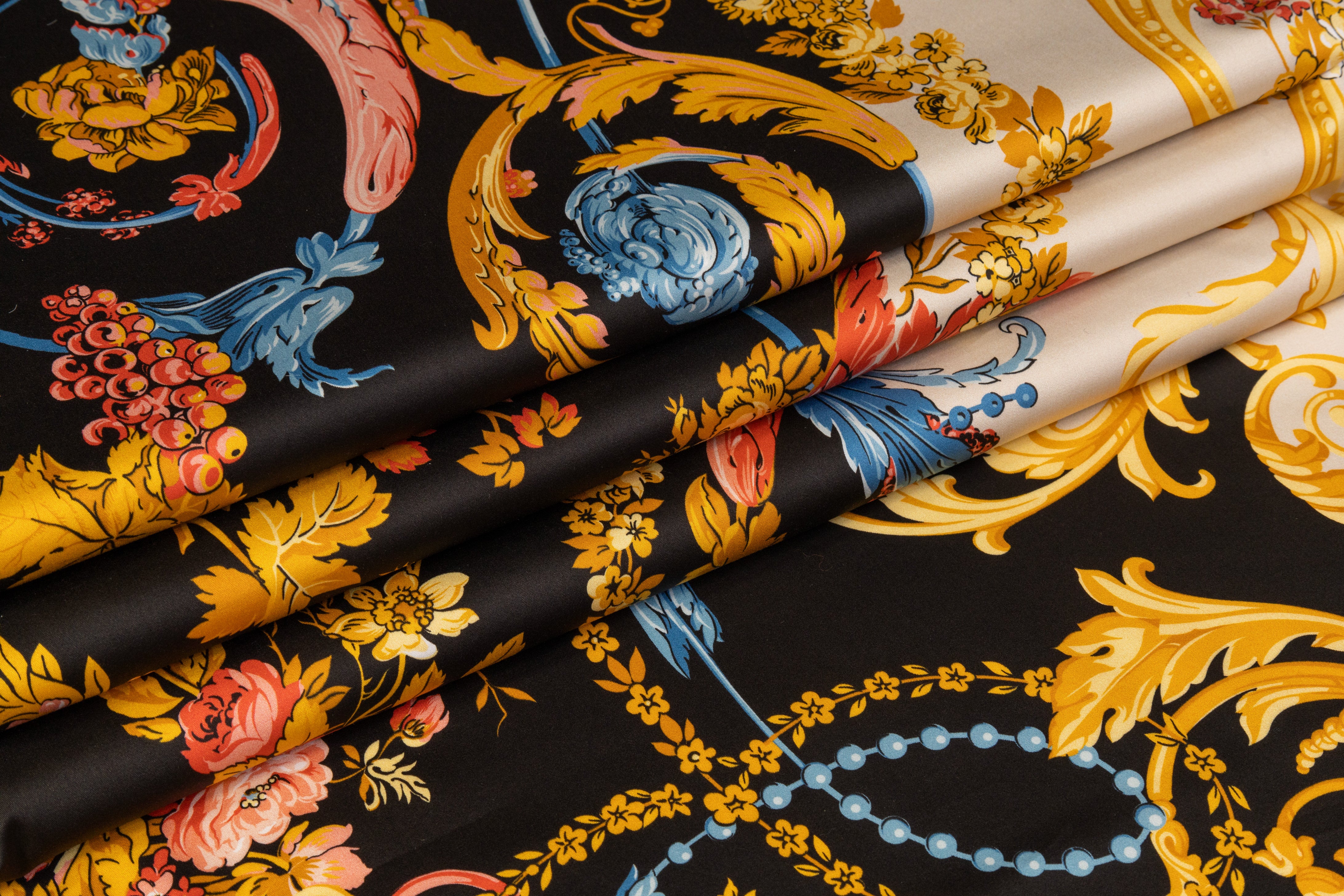 Ratti - Baroque Garden Italian Cotton Sateen - Black / Gold / Blue