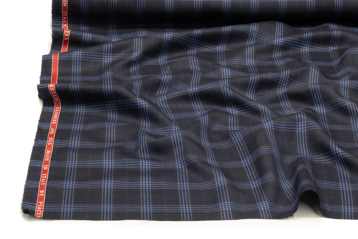 Piacenza - Checked Italian Cashmere Silk Suiting - Navy