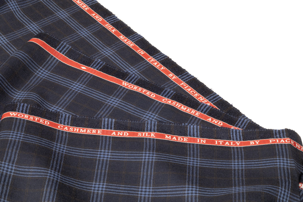 Piacenza - Checked Italian Cashmere Silk Suiting - Navy