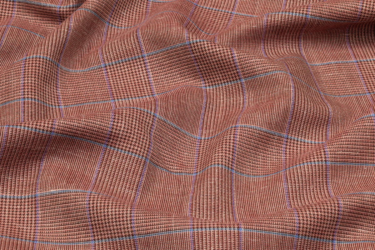 Vitale Barberis Canonico - Checked Italian Wool Linen Silk Suiting - Brick Red