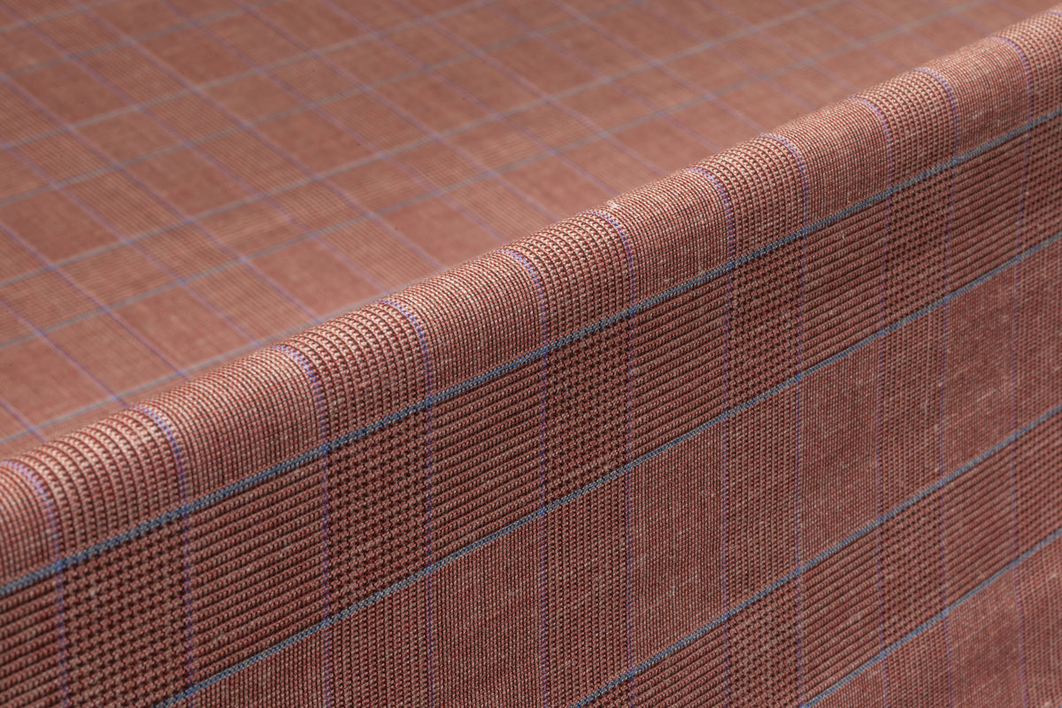 Vitale Barberis Canonico - Checked Italian Wool Linen Silk Suiting - Brick Red
